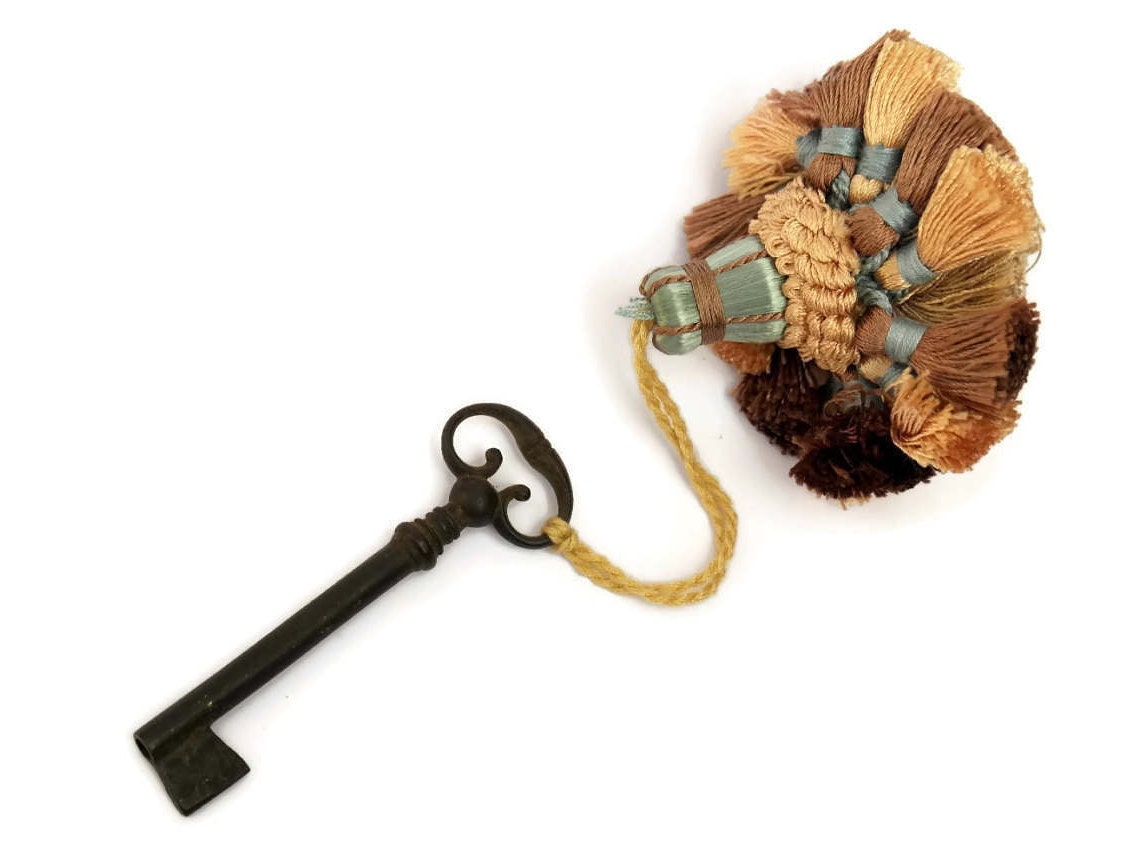 French Antique Skeleton Key with Vintage Tassel.