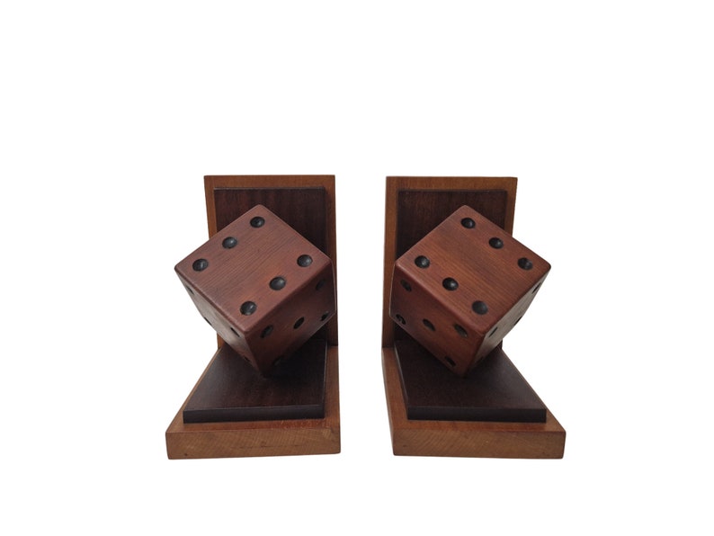 Art Deco Wooden Dice Bookends Pair, French Office and Desk Decor, Gift for Him image 6