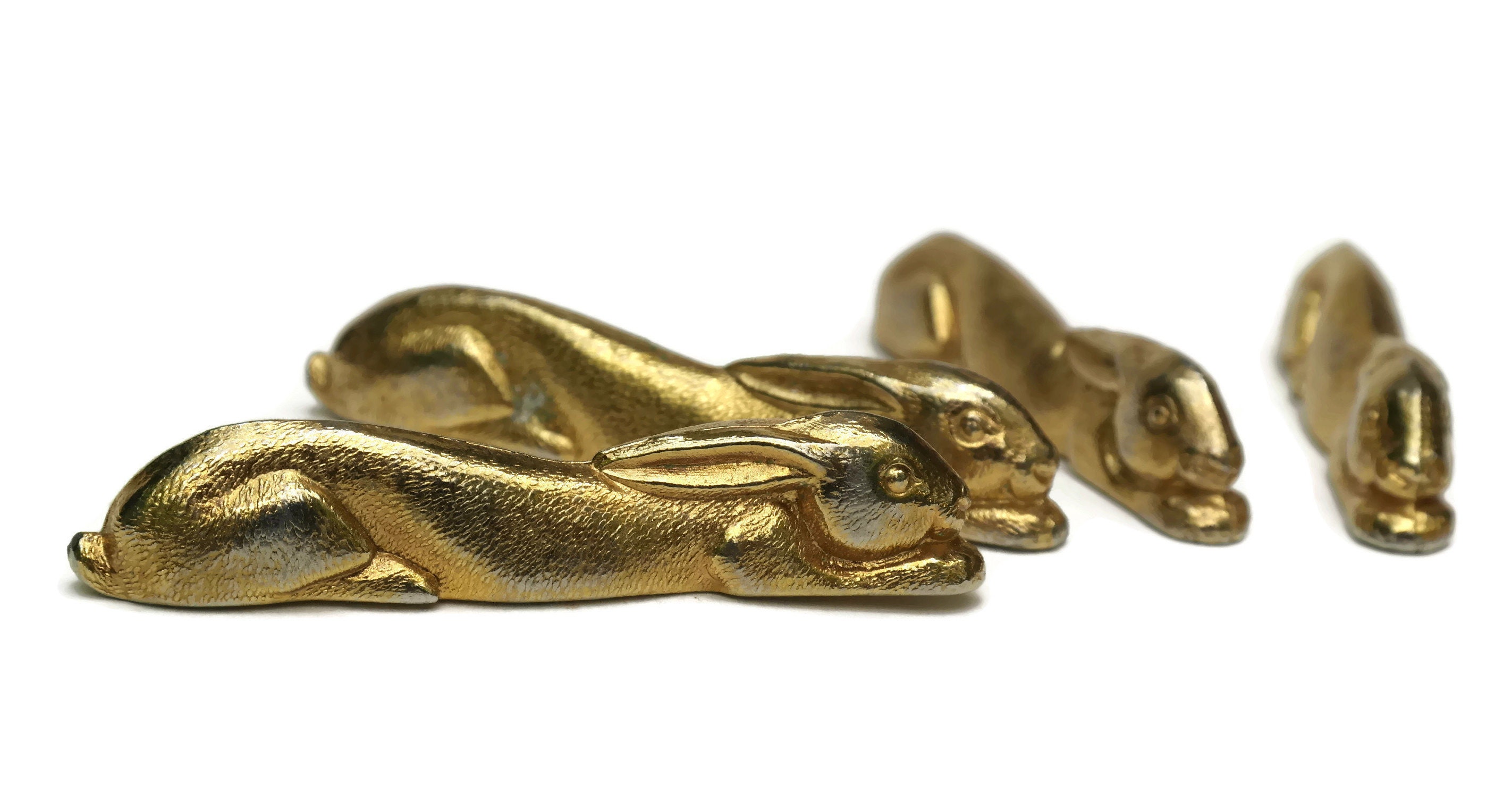 RESERVED Gold Bunny Rabbit Figurine Knife Rests. Woodland Figure Table  Decor. Set of 6 Cutlery Rests. Animal Lover Gifts.