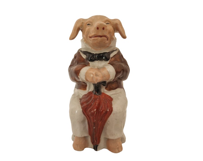 Pig Figurine Smash Money Box, Saint Uze Pottery Piggy Bank, Antique French Anthropomorphic Ceramic Figure