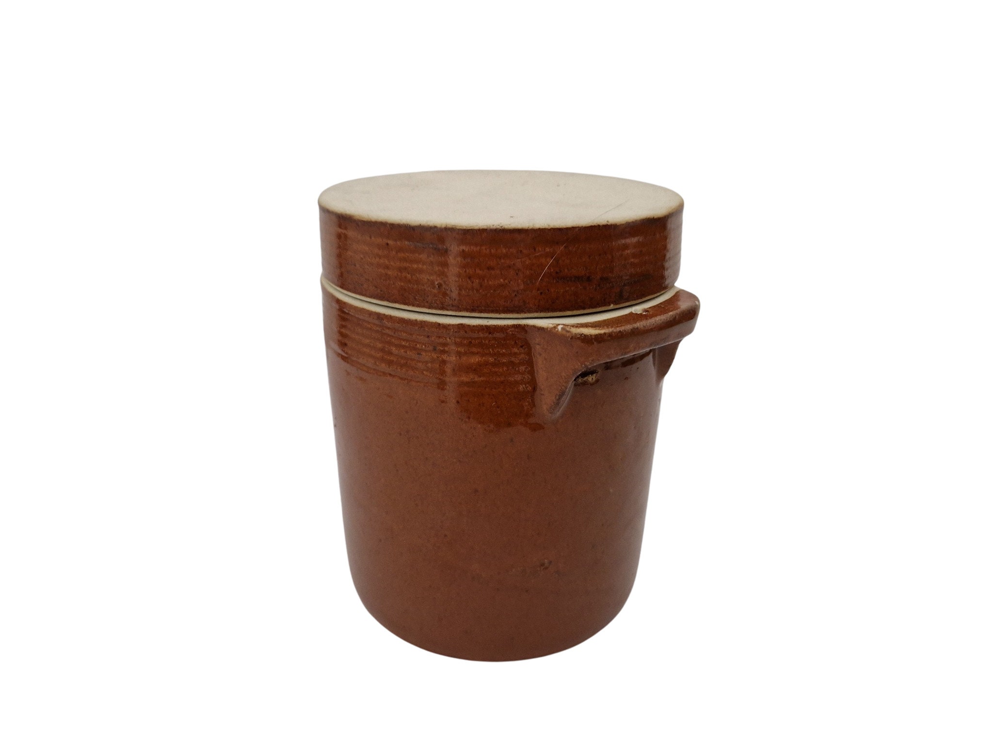 French Confit Pot Crock, Rustic Stoneware Jar