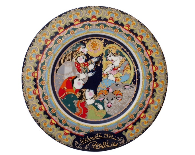 1977 Christmas Plate by Bjorn Wiinblad for Rosenthal, Adoration of the Shepherds,  Limited edition Collectible Porcelain