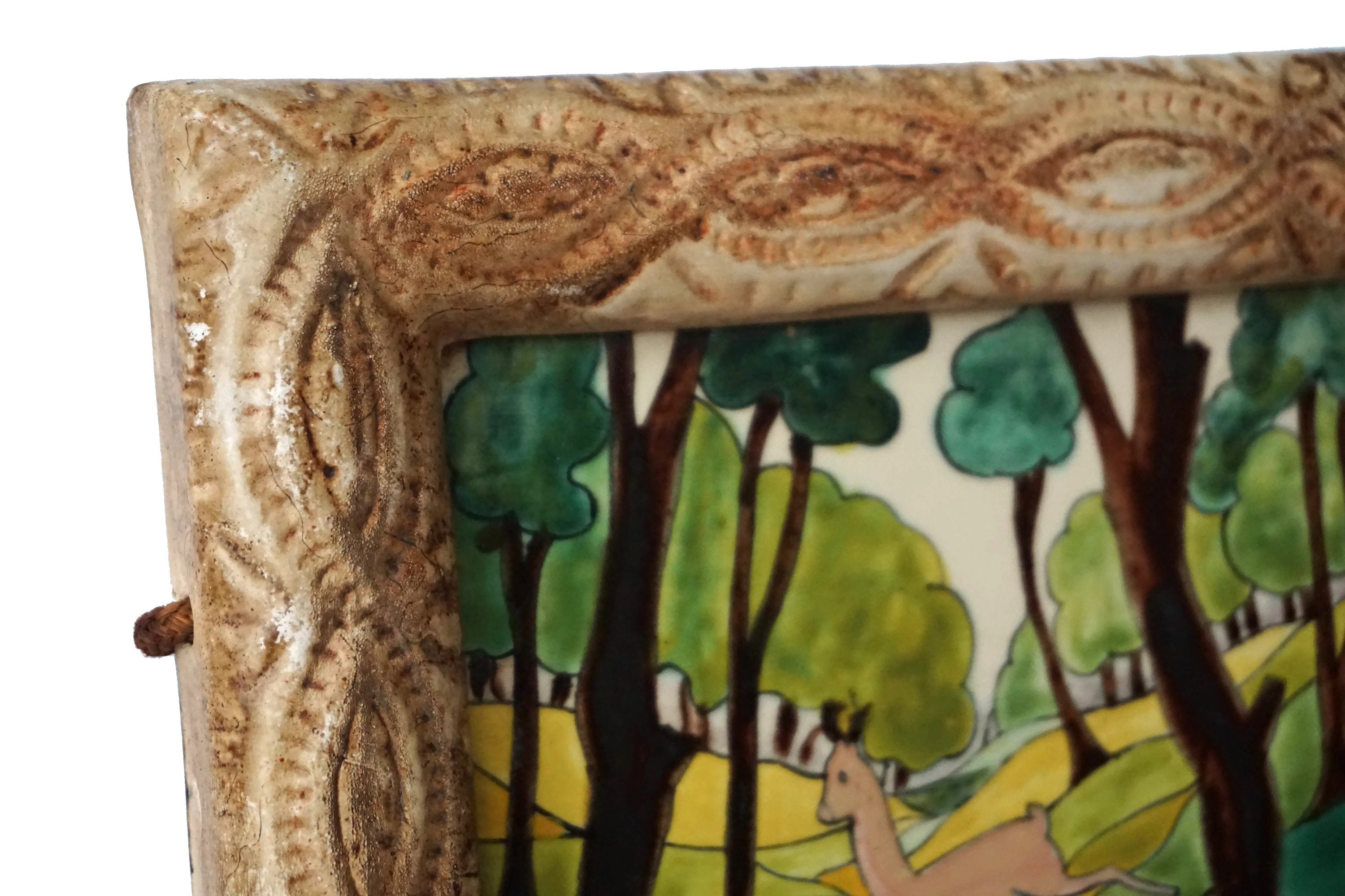 Ceramic Art Deco Deer Wall Hanging Tile, Hand Painted Woodland Gazelle