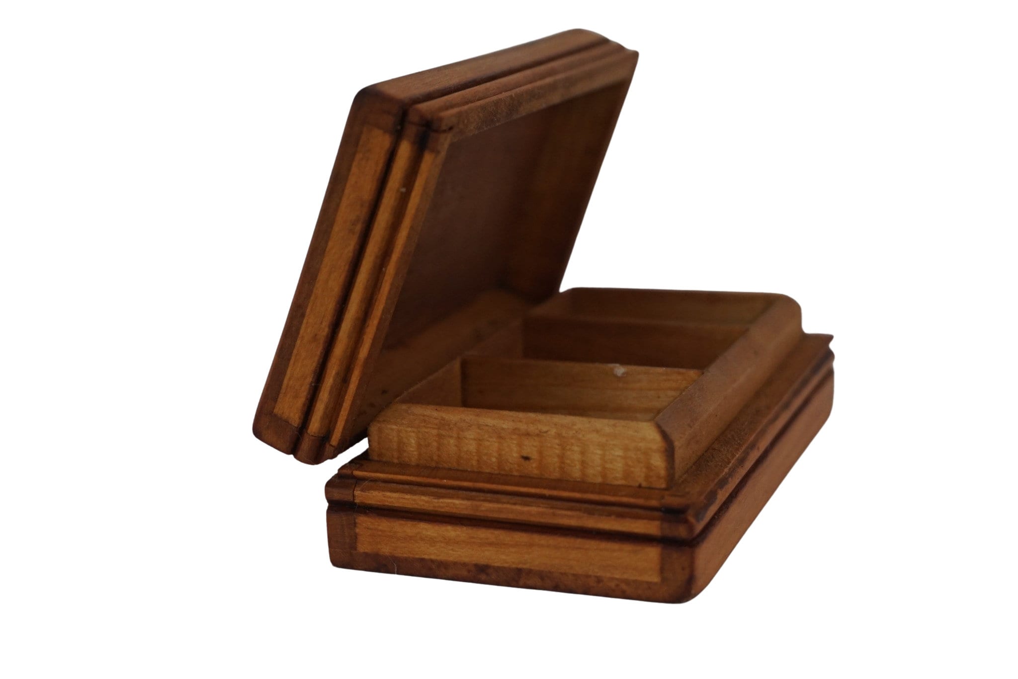 French Hand Painted Stamp Box with Flowers, Antique Carved Wooden Box