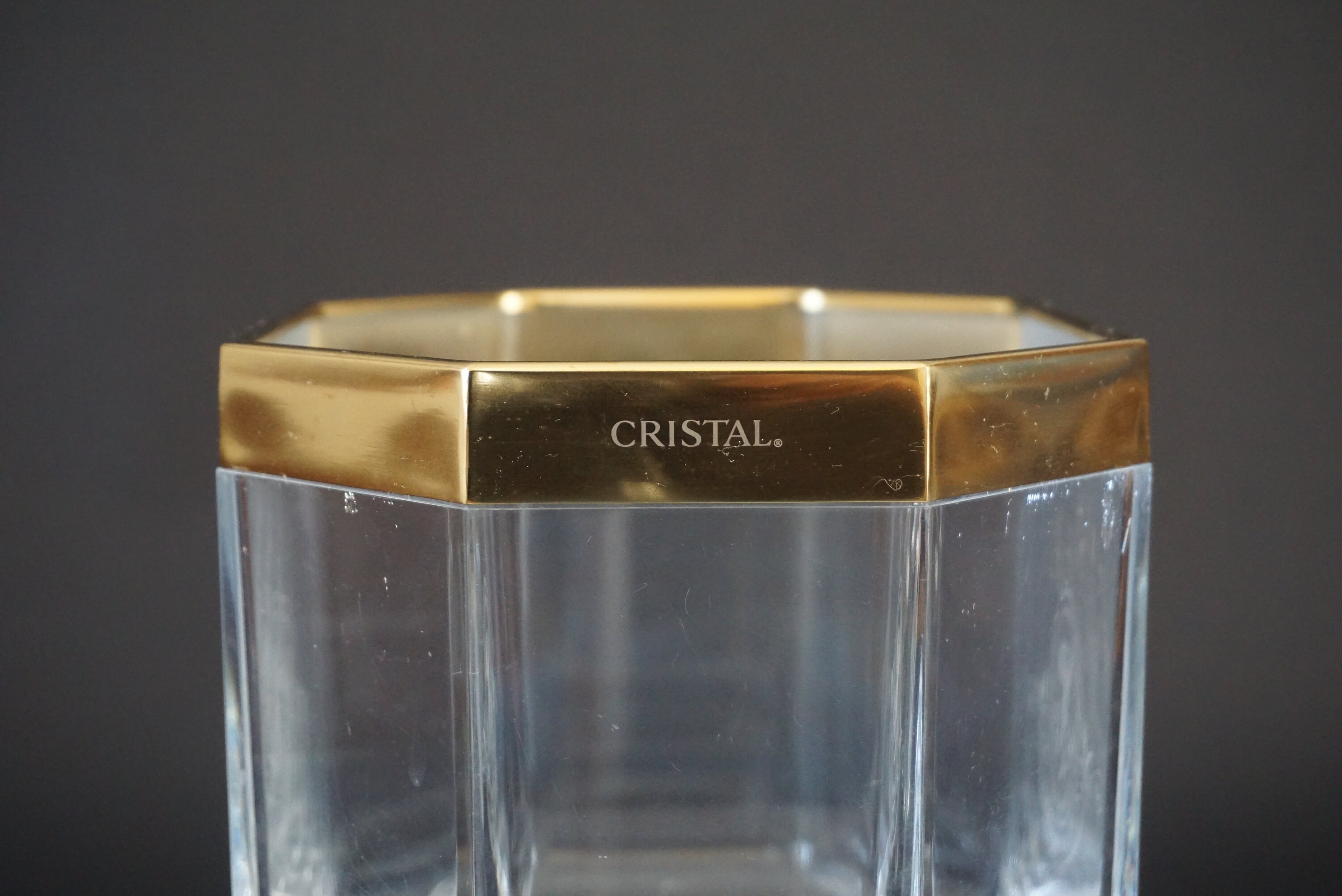 French Cristal Champagne Ice Bucket by Louis Roederer, Brass & Acrylic