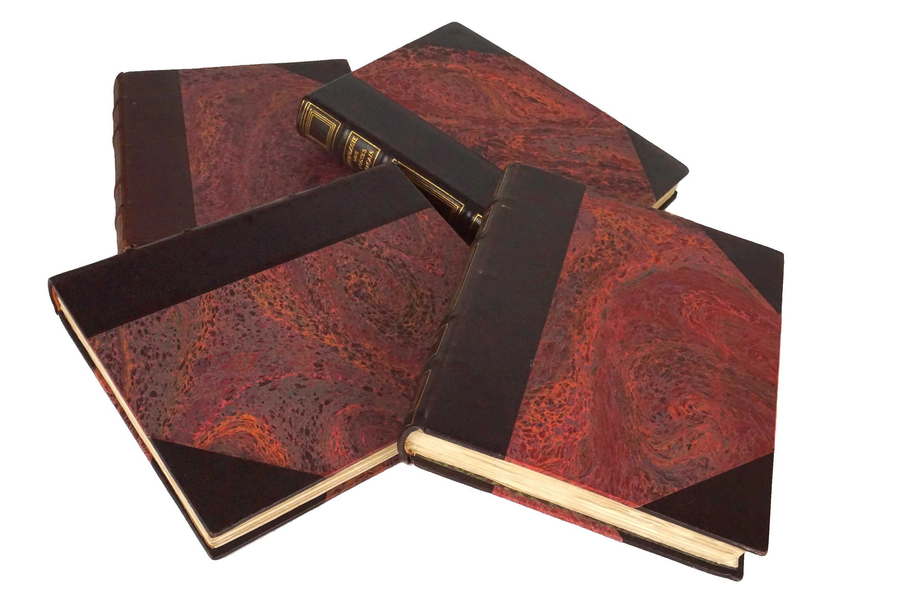 Antique French Poetry Book Collection, Leather Bound Books, Library Decor