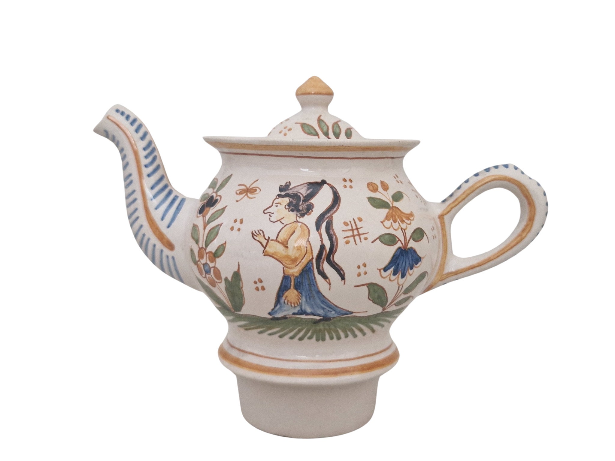 French Pottery Teapot and Warmer, Ceramic Veilleuse and Tisaniere