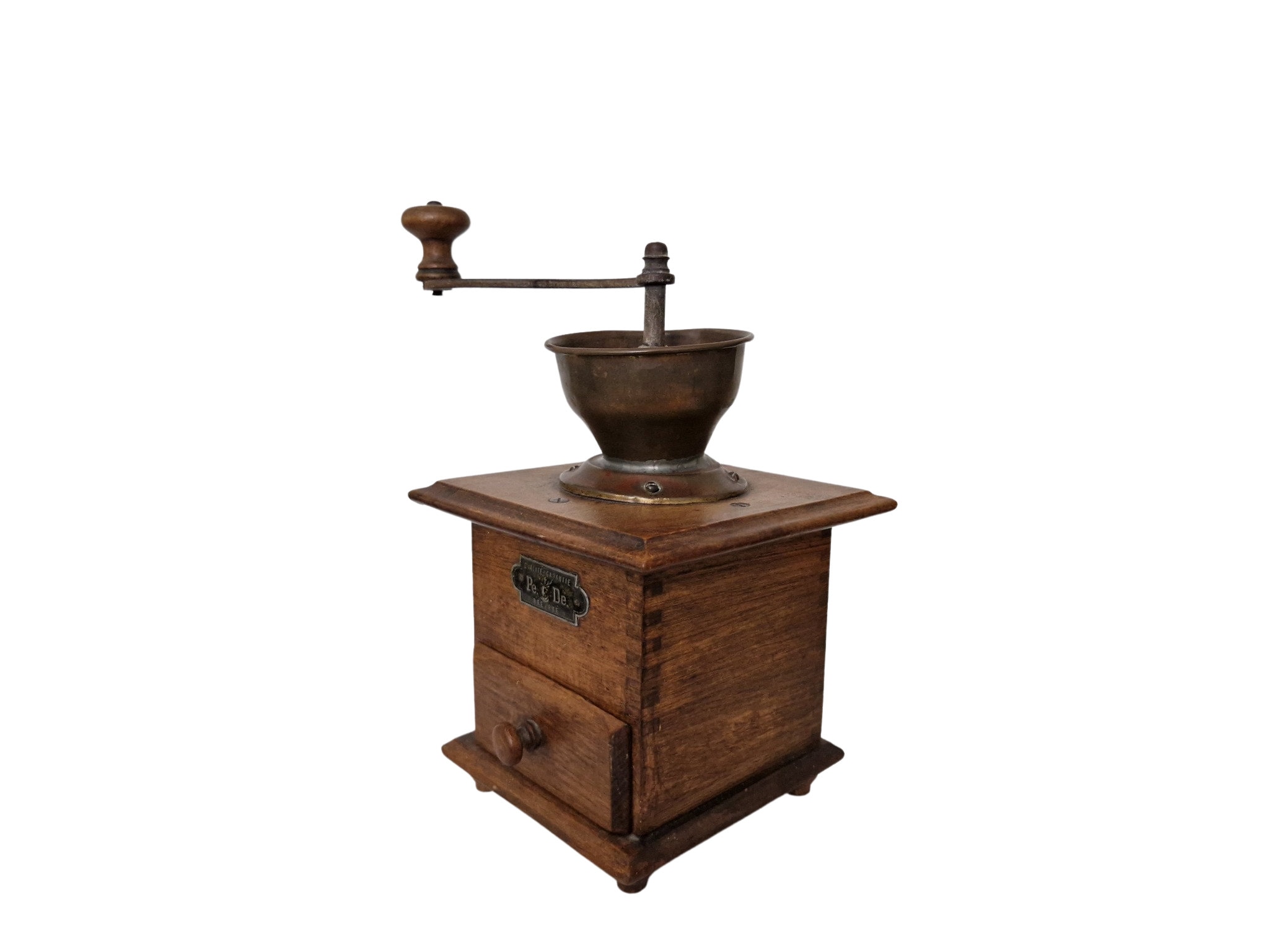 Antique Wood Manual Coffee Mill Grinder by Peter Dienes, French Country