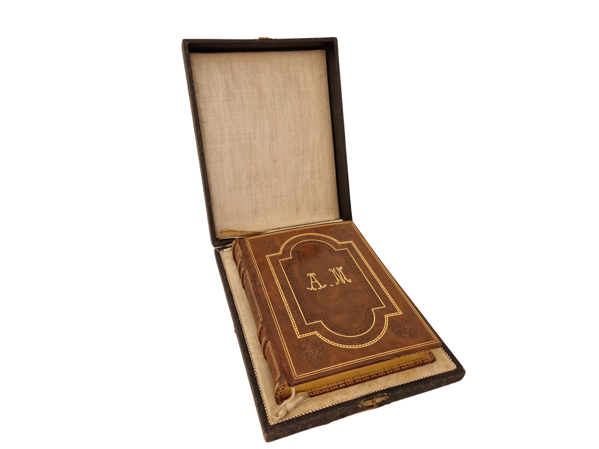 French Antique Leather Bound Prayer Book, Roman Catholic Missal with A