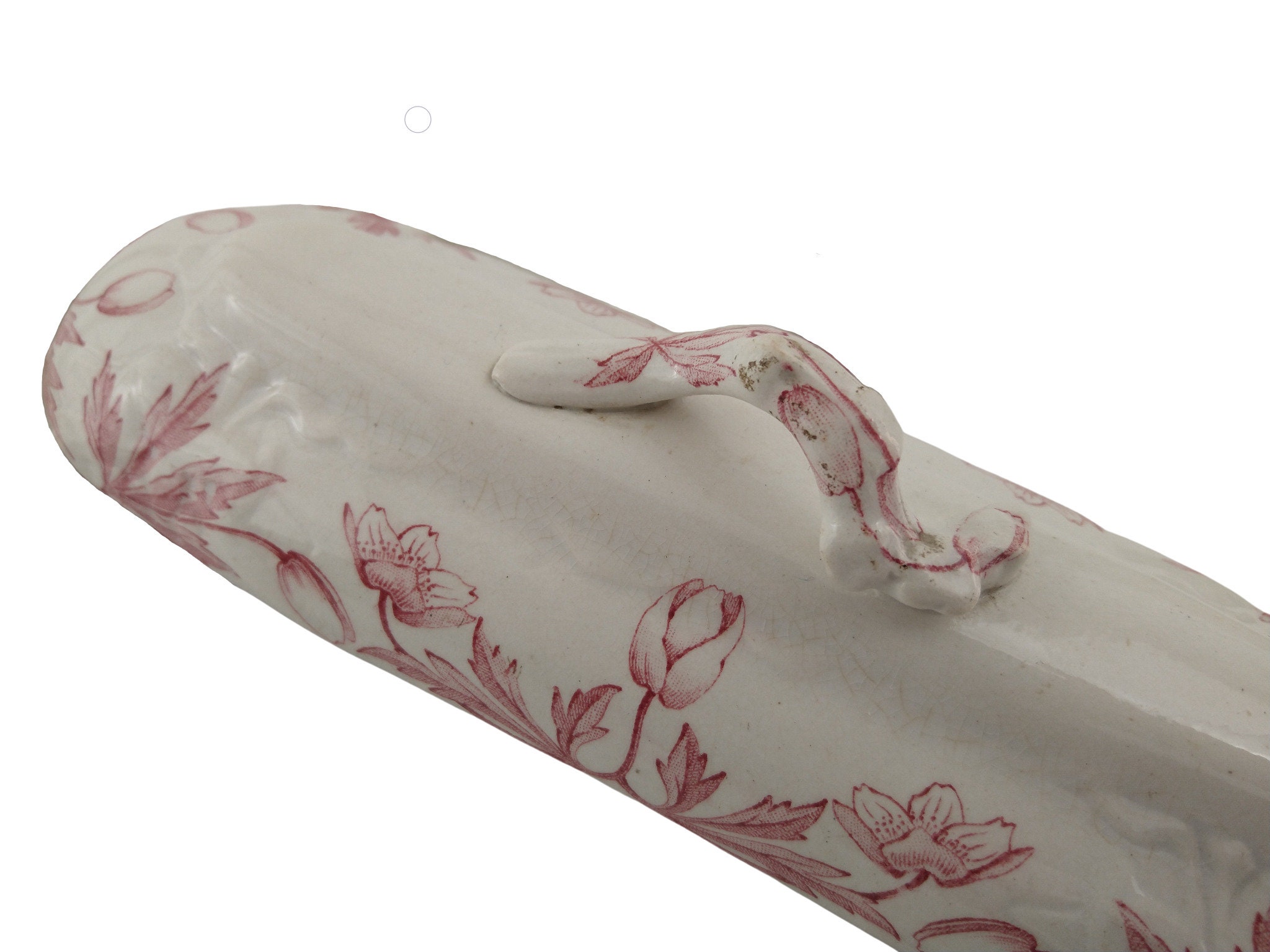 French Antique Ceramic Toothbrush Holder by Creil Montereau, Pink Bathroom Decor and Vanity