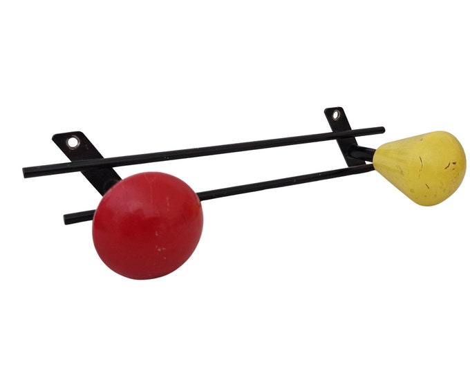 MCM Atomic Era Coat Rack and Hat Hooks, 1950s French Mid Century Modern Sputnik Home Wall Decor