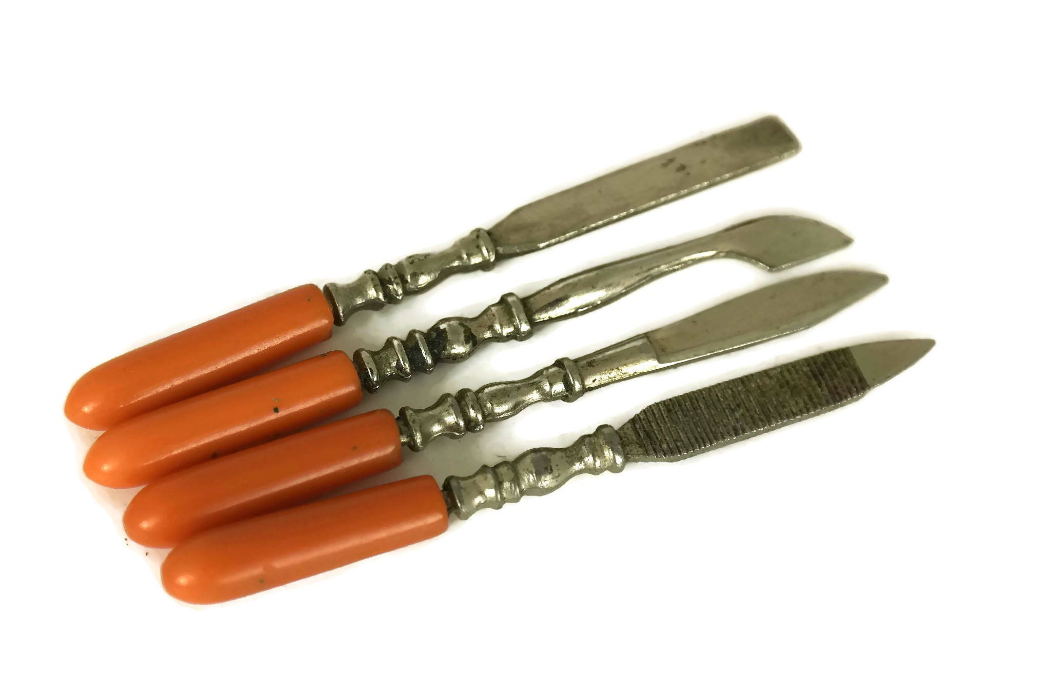 Manicure Set with Bakelite Handle. Art Deco Pedicure Set. Antique Nail