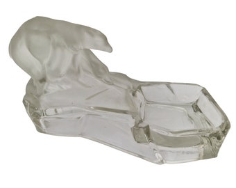 Art Deco Bohemian Glass Polar Bears Ashtray by Karel Zentner, Made in Czechoslovakia