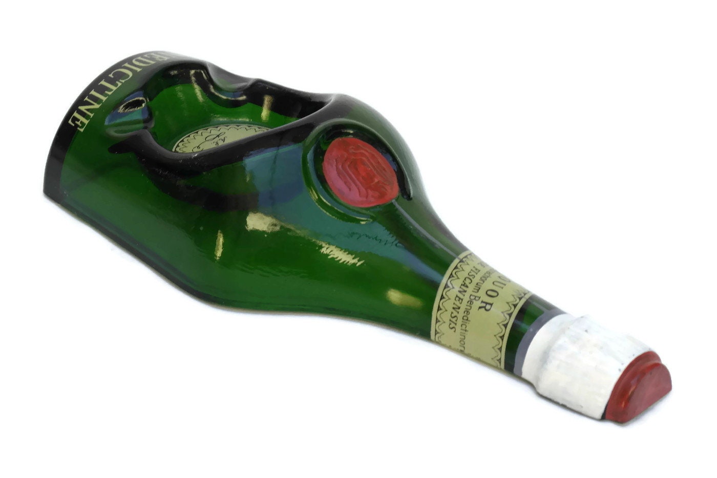 Benedictine Liquor Advertising Ashtray. Vintage Green Glass Bottle.