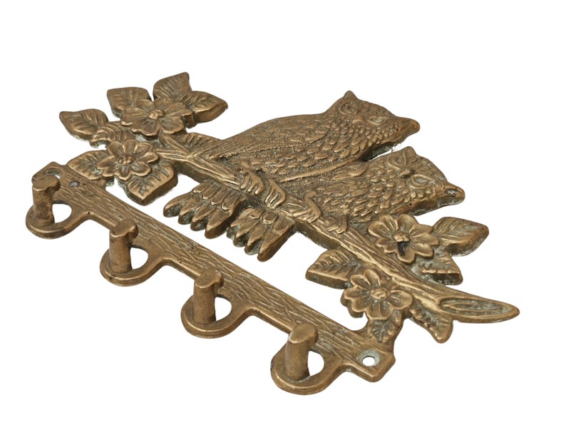 Vintage Brass Owls Key Display Hooks