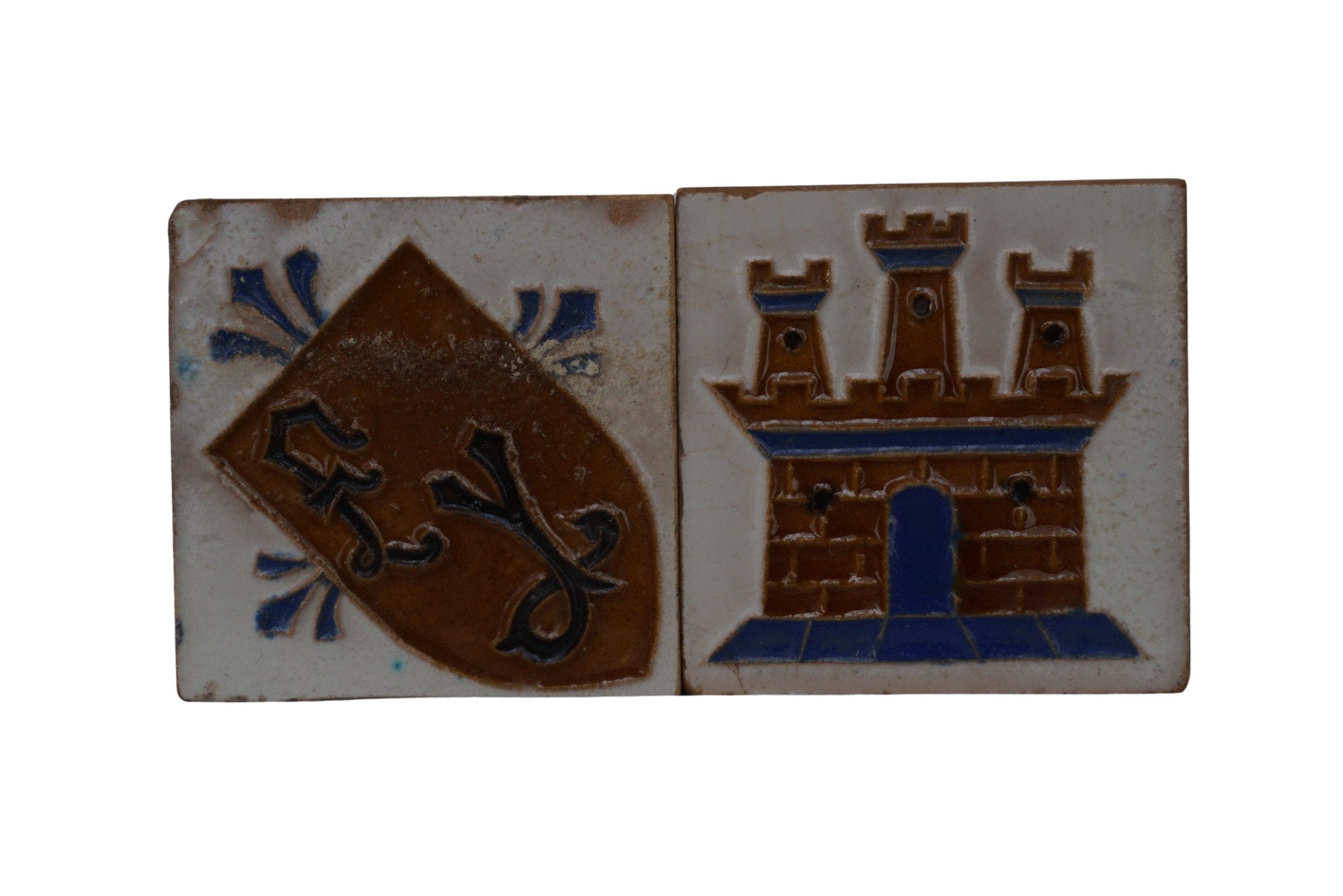 Spanish Ceramic Tiles Set of 4 by Mensaque Rodríguez y Cía, Hand Painted Antique Style with