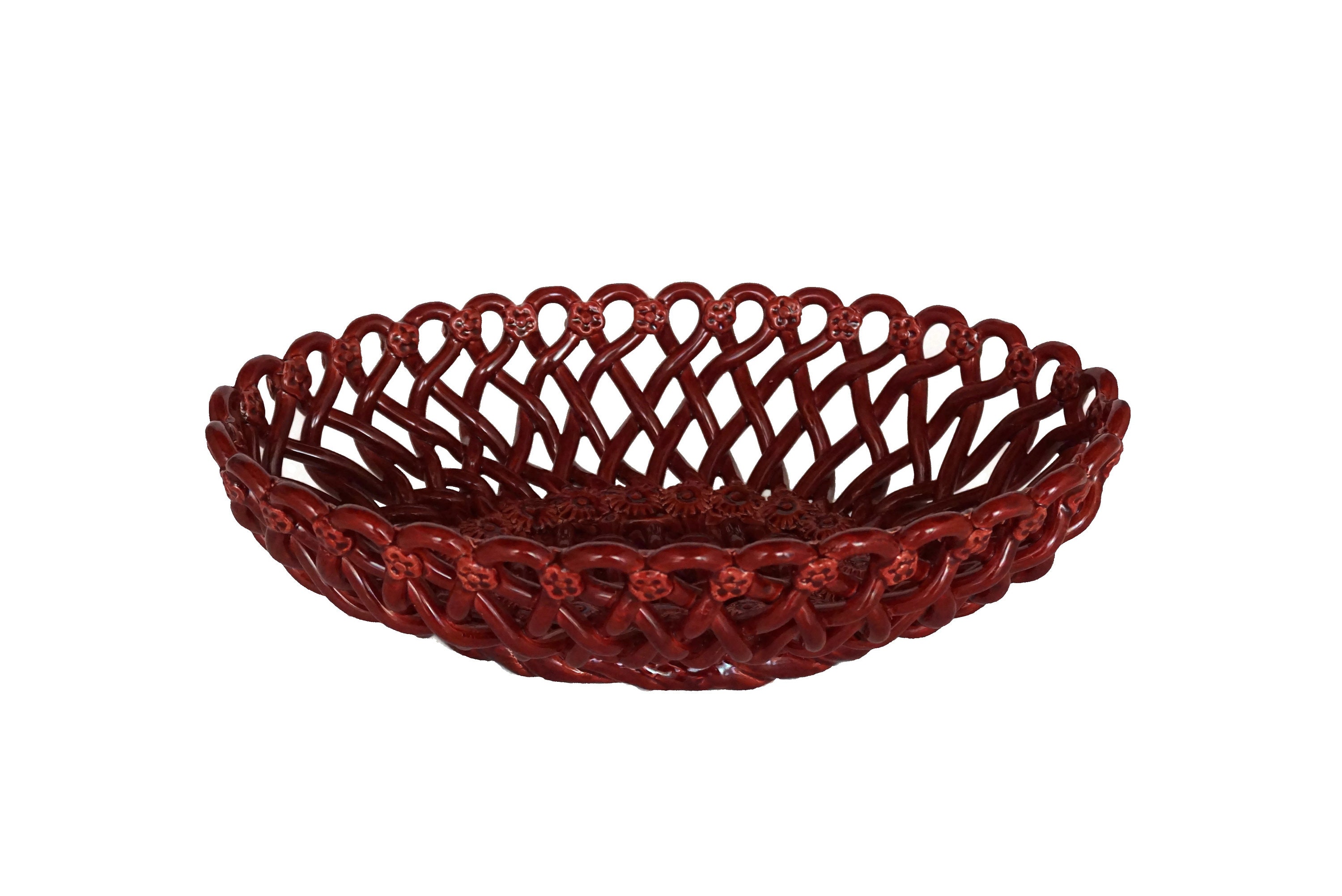 French Pottery Basket Weave Fruit Bowl by Pichon of Uzes, Ceramic Table