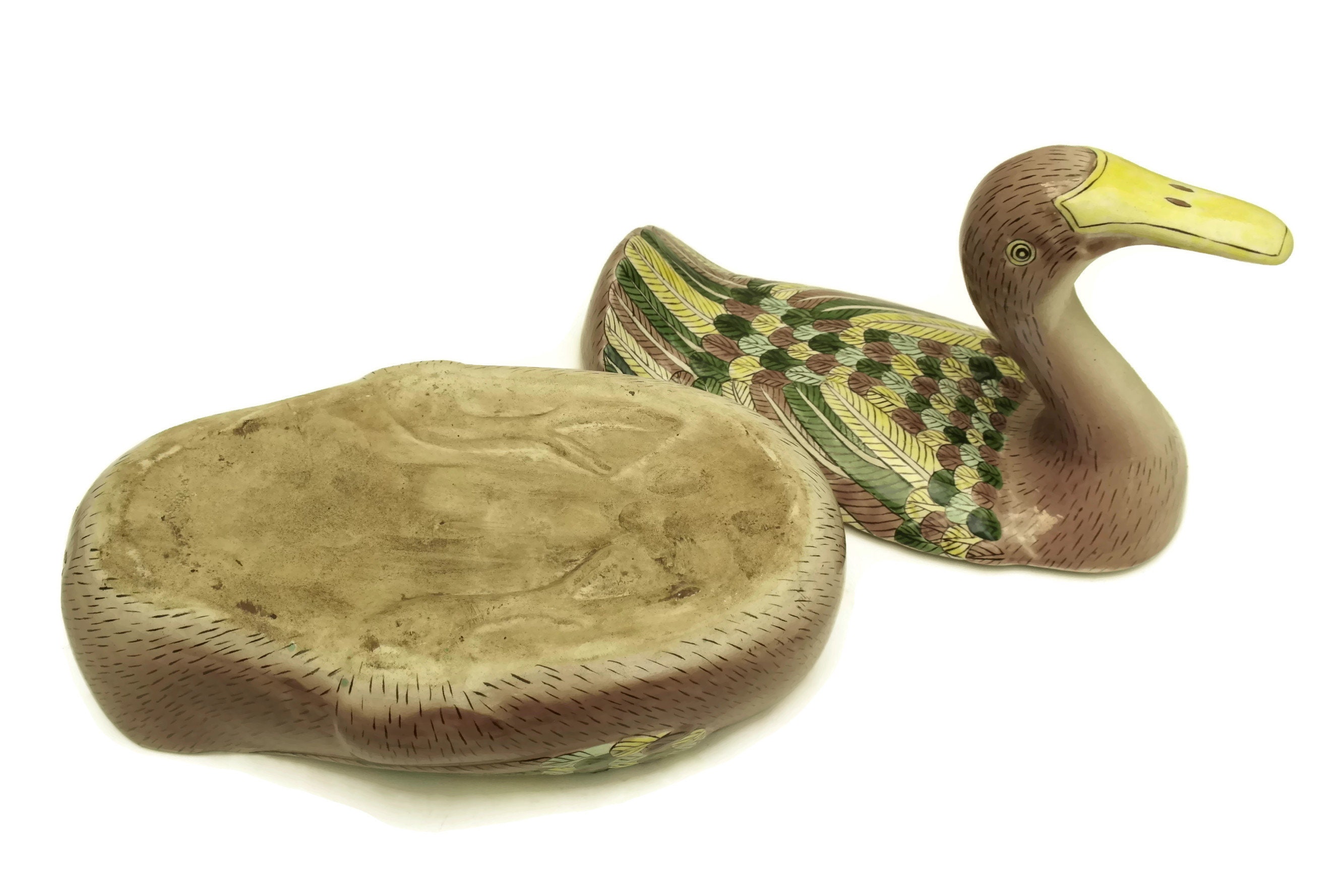 Chinese Antique Porcelain Duck Tureen. Large Ceramic Bird Dish With Lid. Asian Home and Kitchen