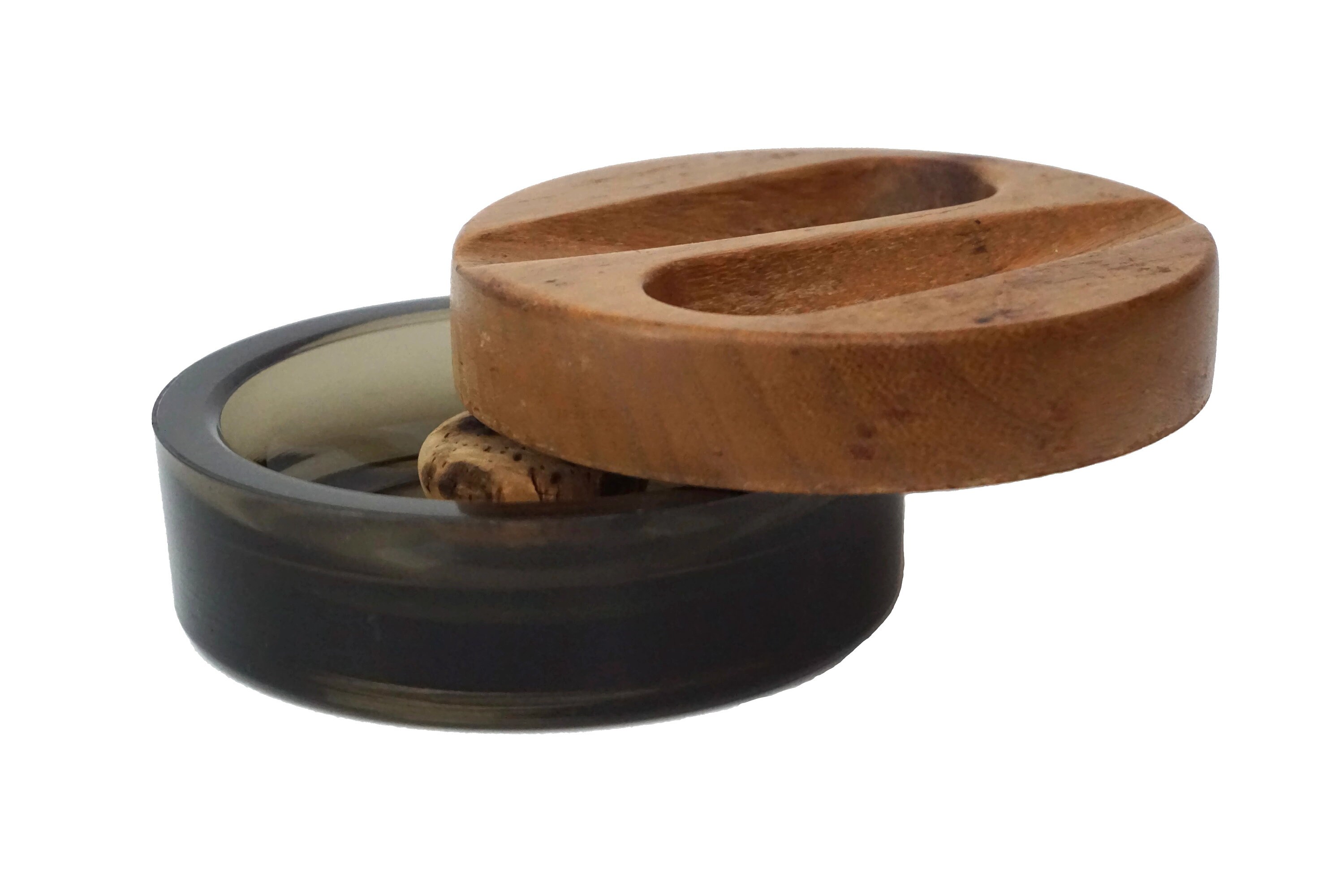 Vintage Pipe Holder Rest and Glass Ashtray with Cork Knocker