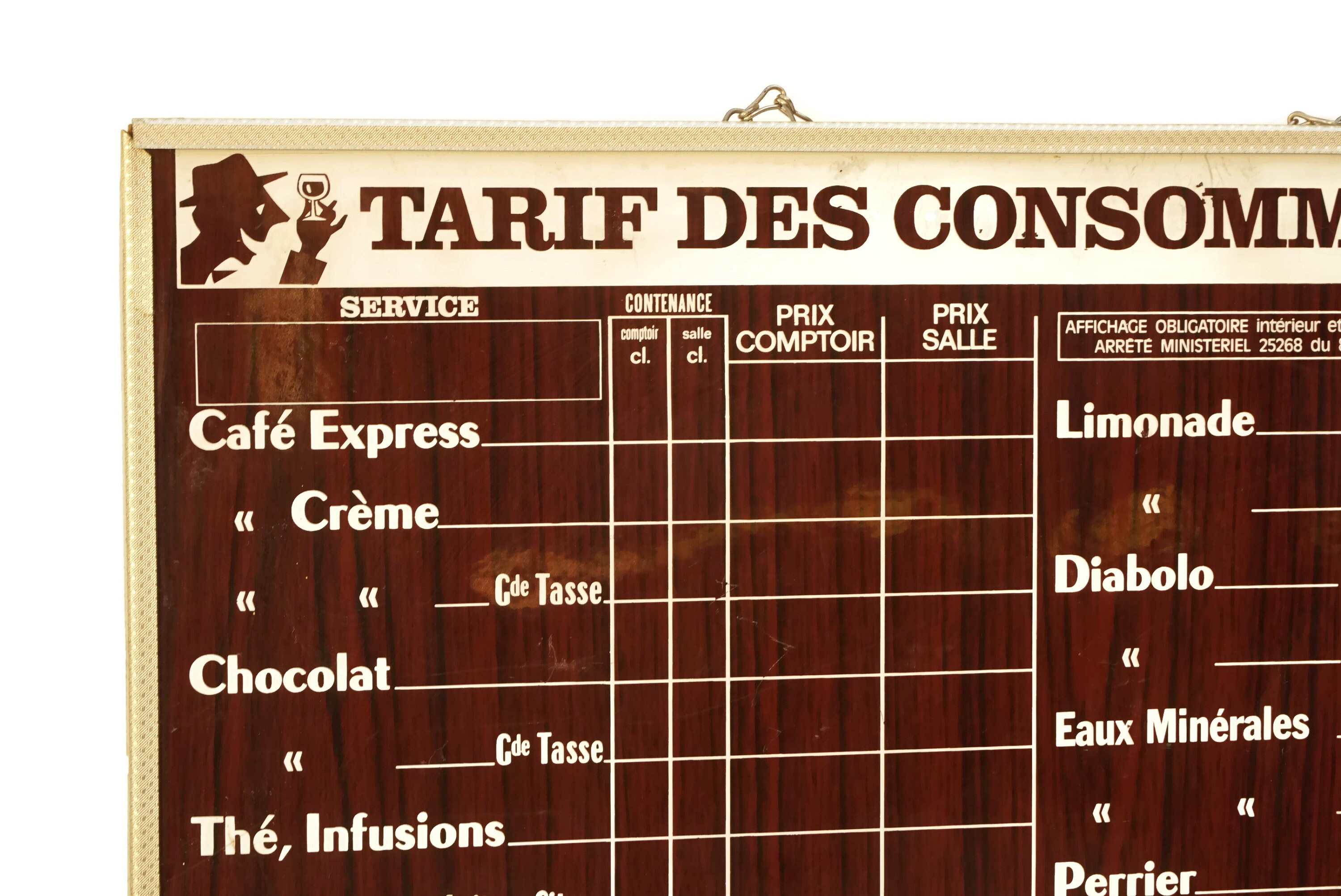 French Bar Sign Price List Board, Mid Century Paris Cafe Wall Decor