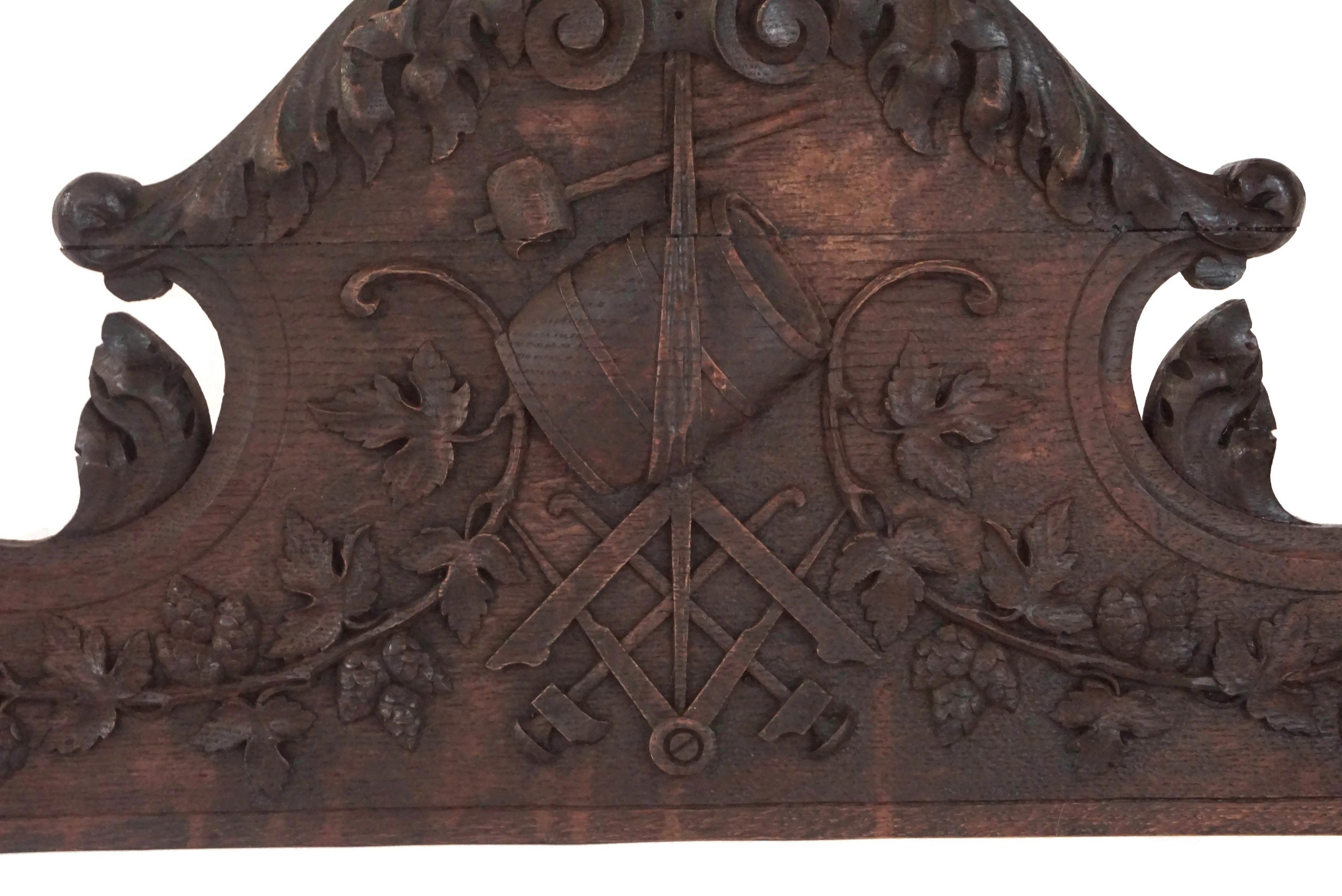 Antique Masonic Carved Wood Pediment, French Free Mason Furniture