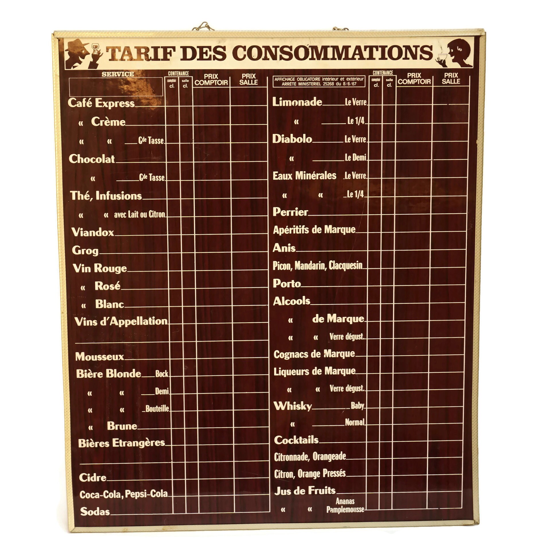 French Bar Sign Price List Board, Mid Century Paris Cafe Wall Decor