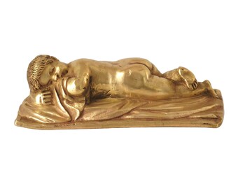 French Bronze Sleeping Baby Paperweight, Antique Asleep Cherub Sculpture