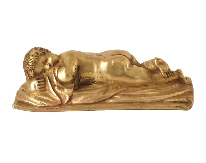 Bronze Sleeping Baby Paperweight, Antique French Cherub Sculpture