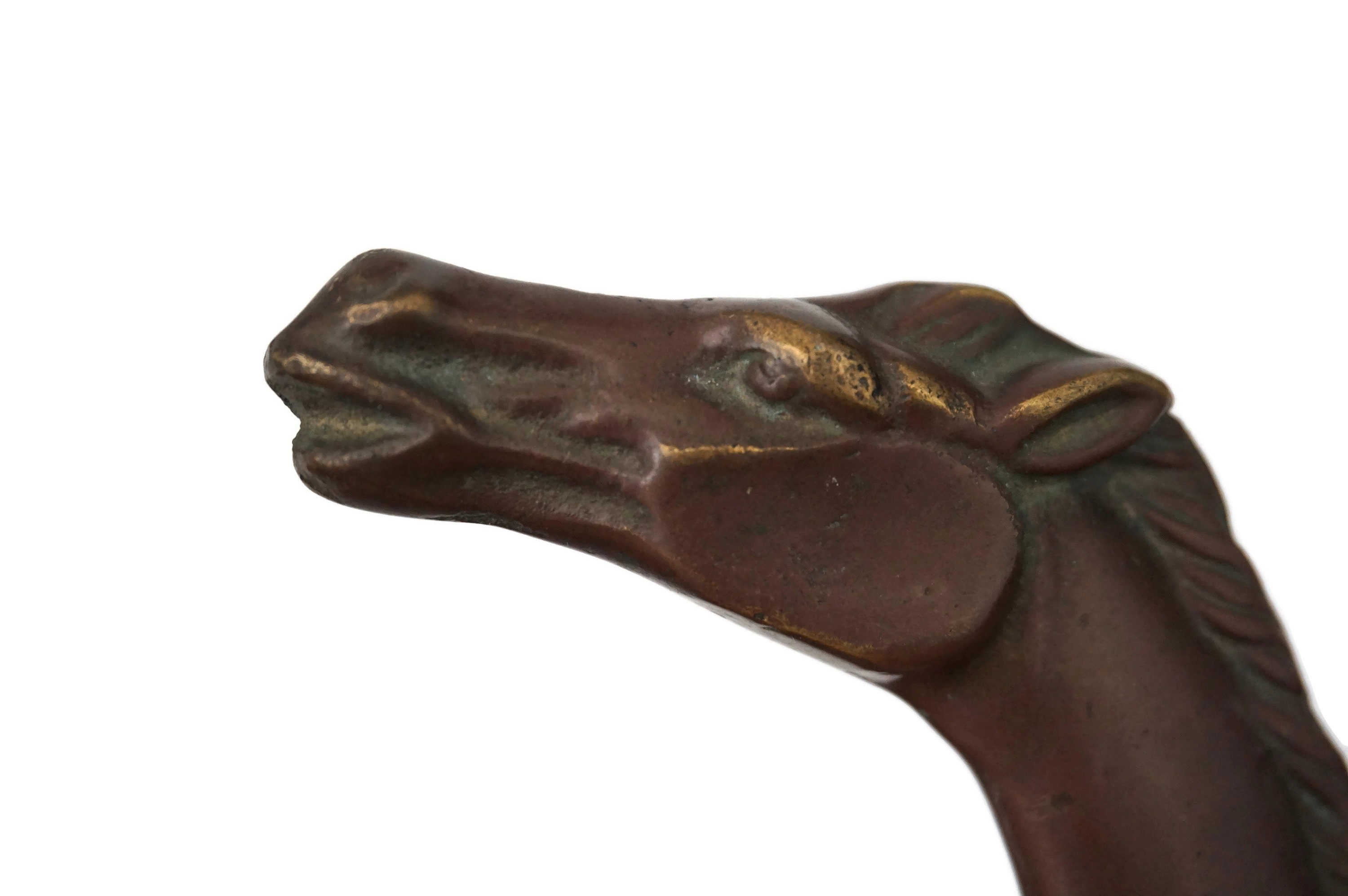 Horse Head Walking Stick Handle, French Bronze Equestrian Figurine