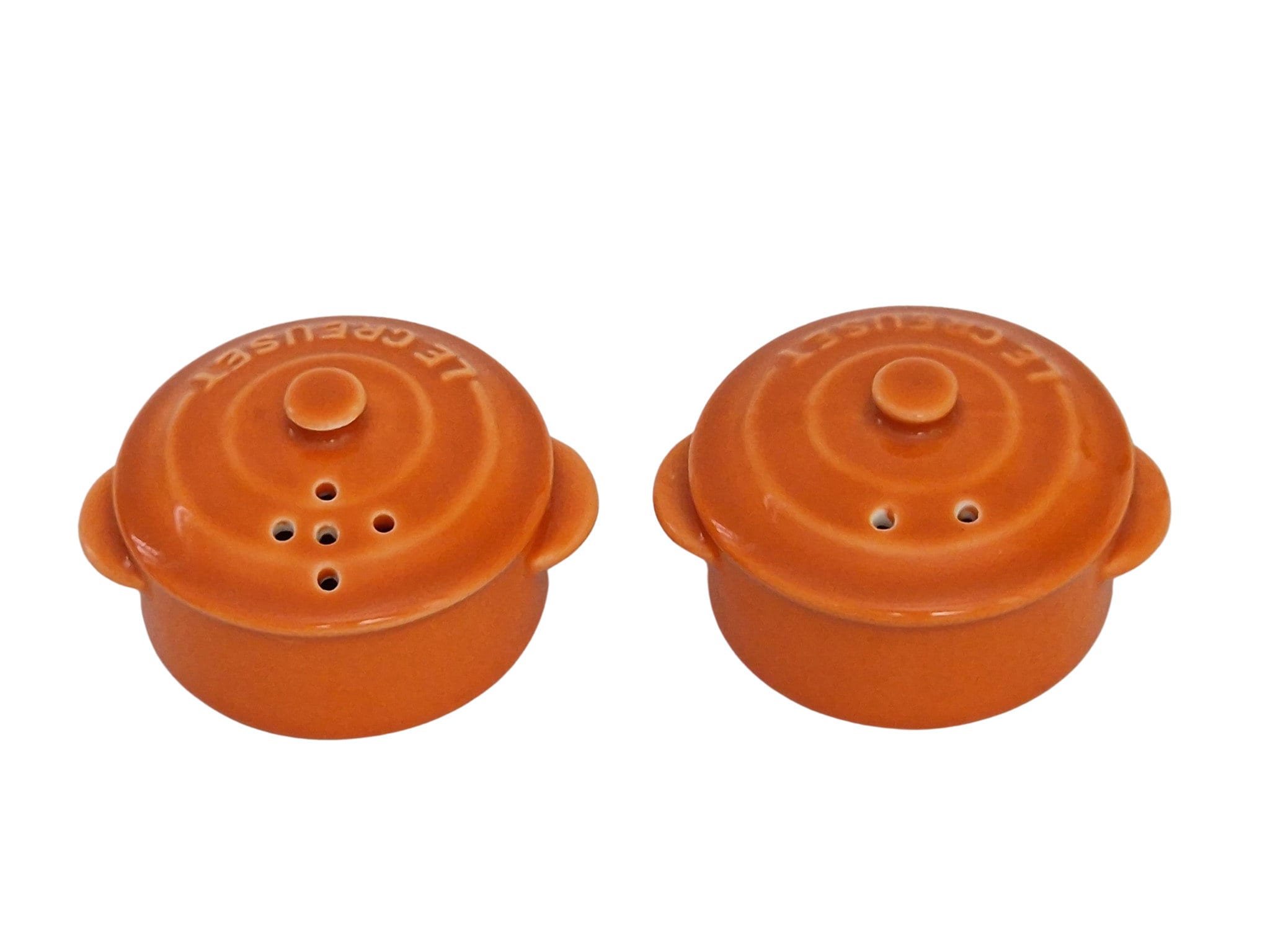 French Le Creuset Salt and Pepper Shaker Set, Vintage Miniature Ceramic