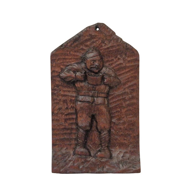 WW1 Trench Art Carving Plaque, Zoomorphic Caricature Wall Hanging, Antique French Military Souvenir