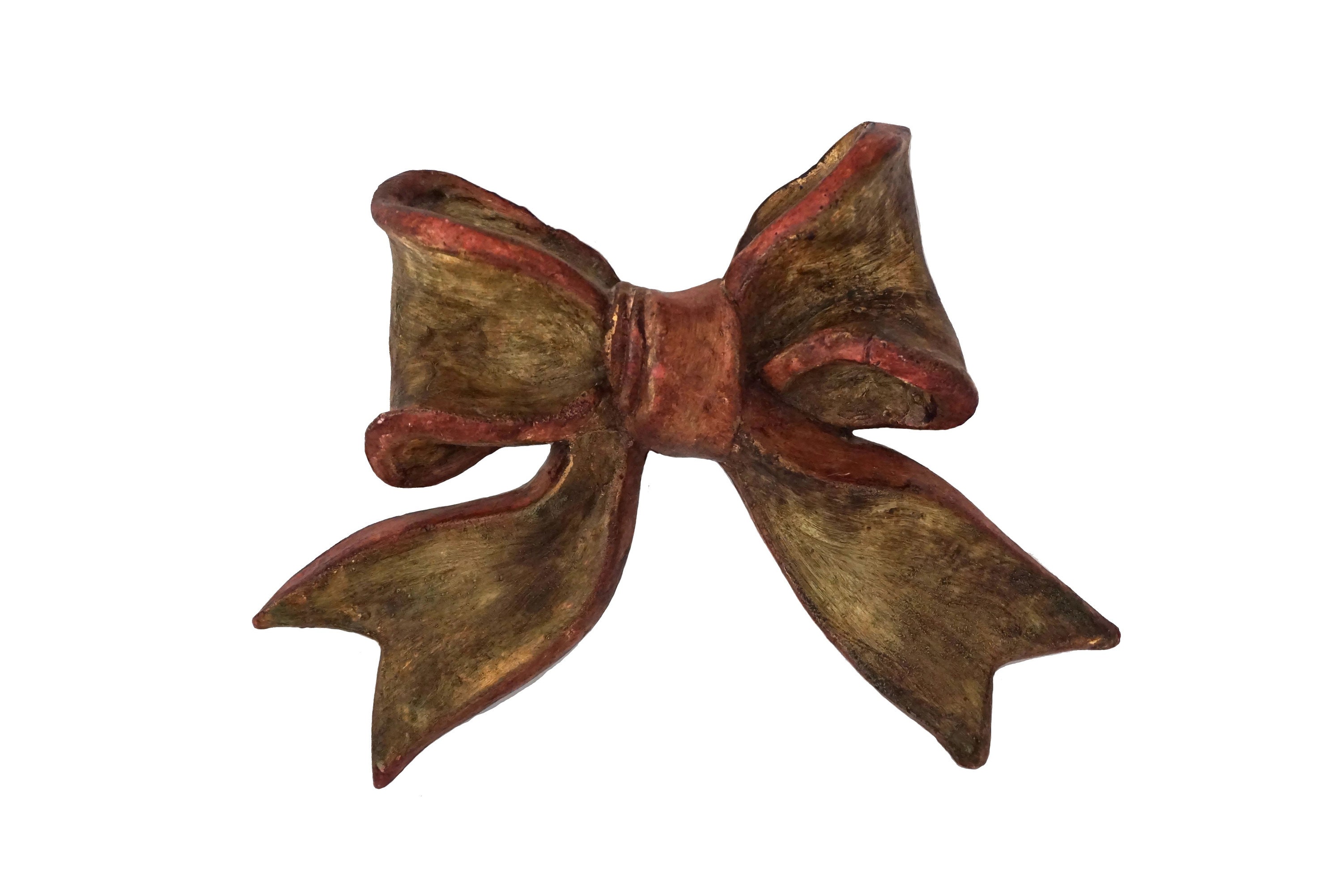 French Ribbon Bow Wall Plaques Large Pair, Shabby Romantic Home Decor