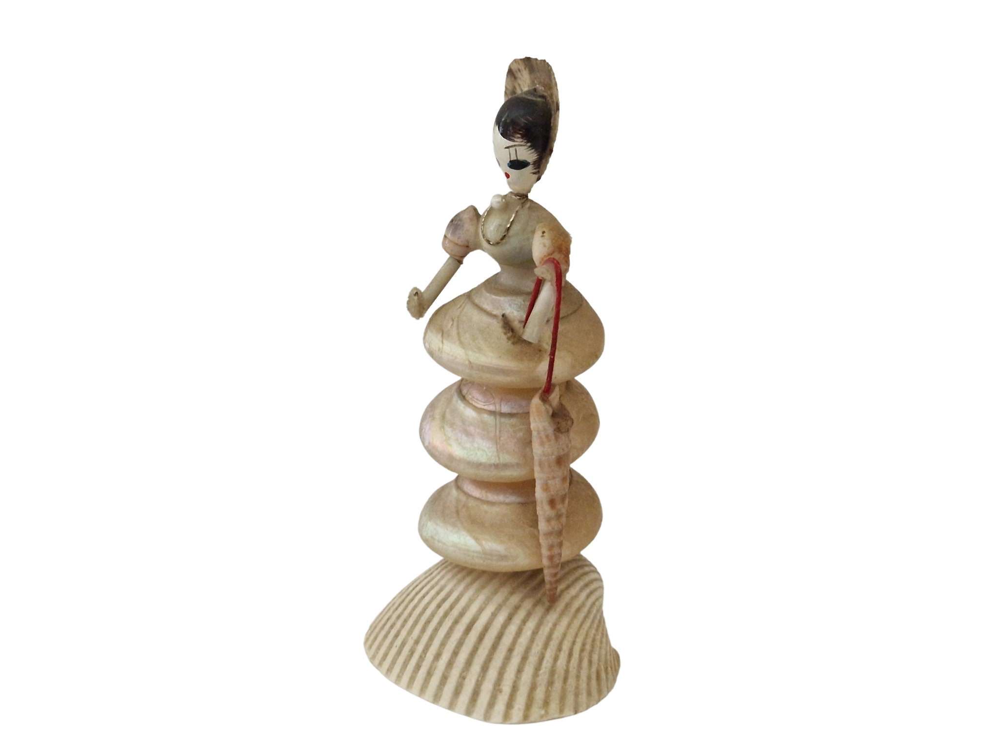 Vintage Sea Shell Lady Figurine, French Seashell Art Coastal Souvenir