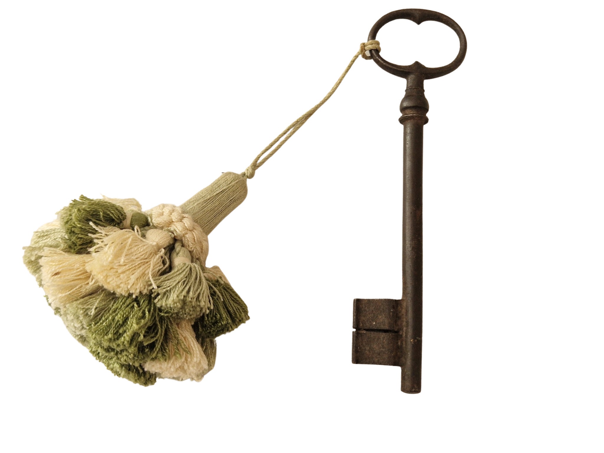 Antique French Skeleton Key and Tassel, Decorative Rustic Home Decor