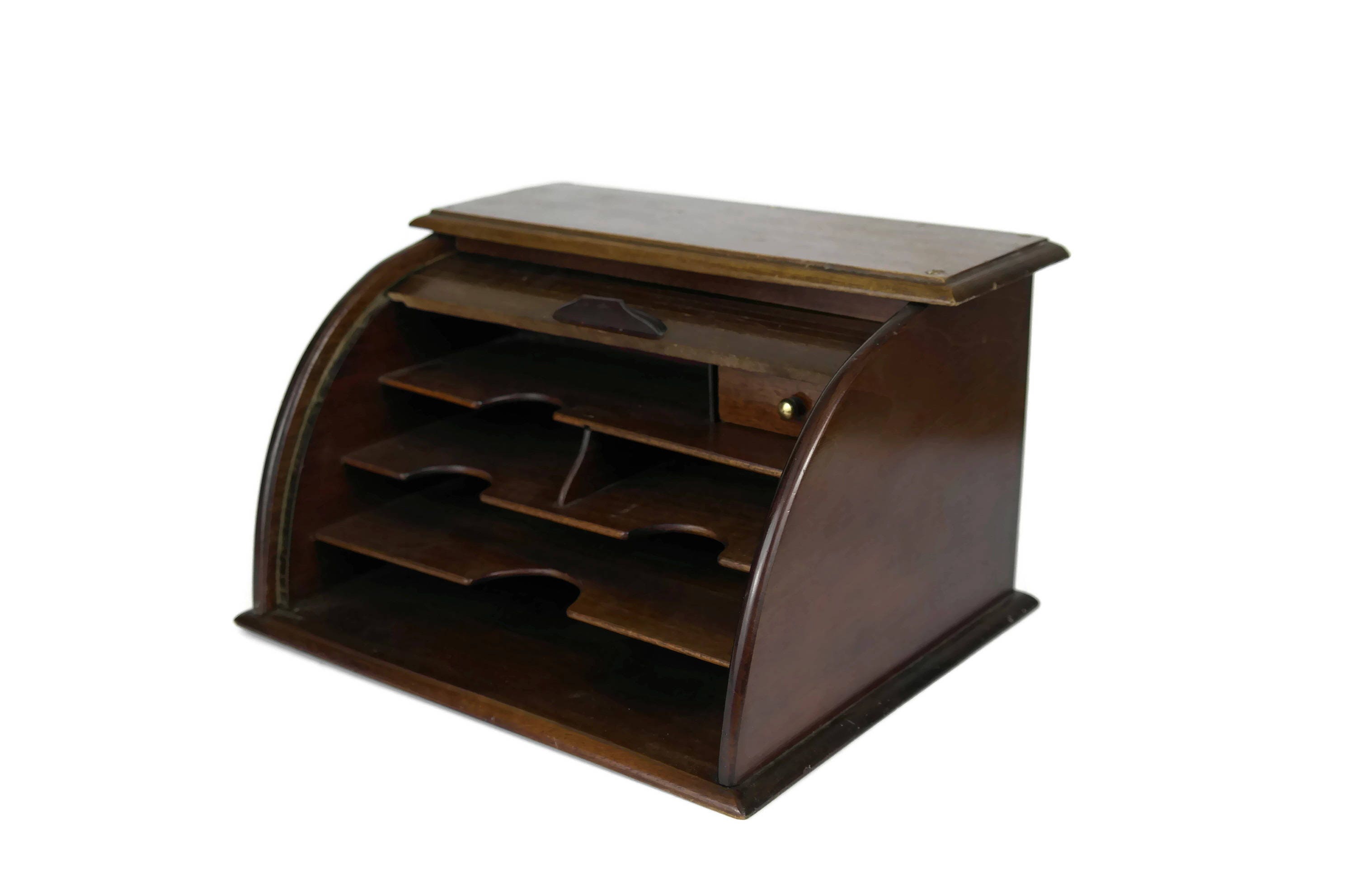 Vintage Wooden Roll Top Desk Organizer.