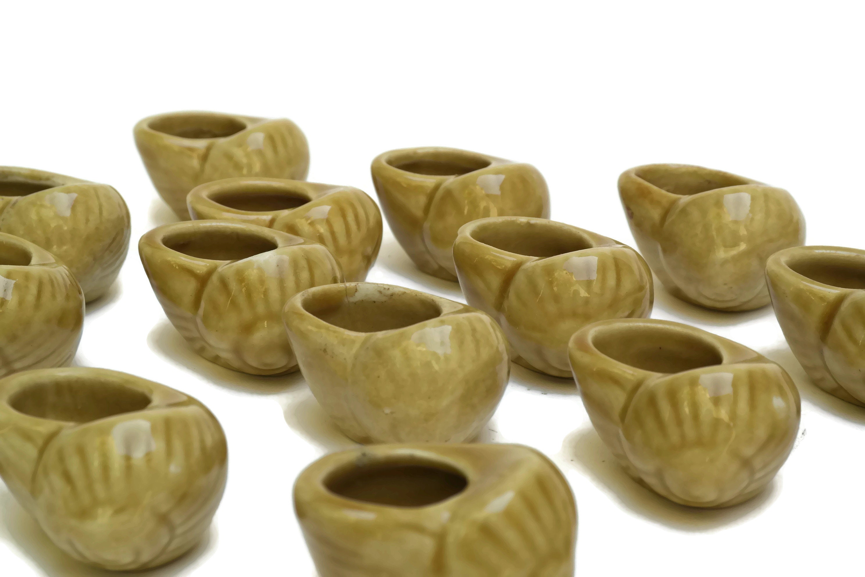French Escargot Dishes Set of 16. Individual Ceramic Snail Bowls.