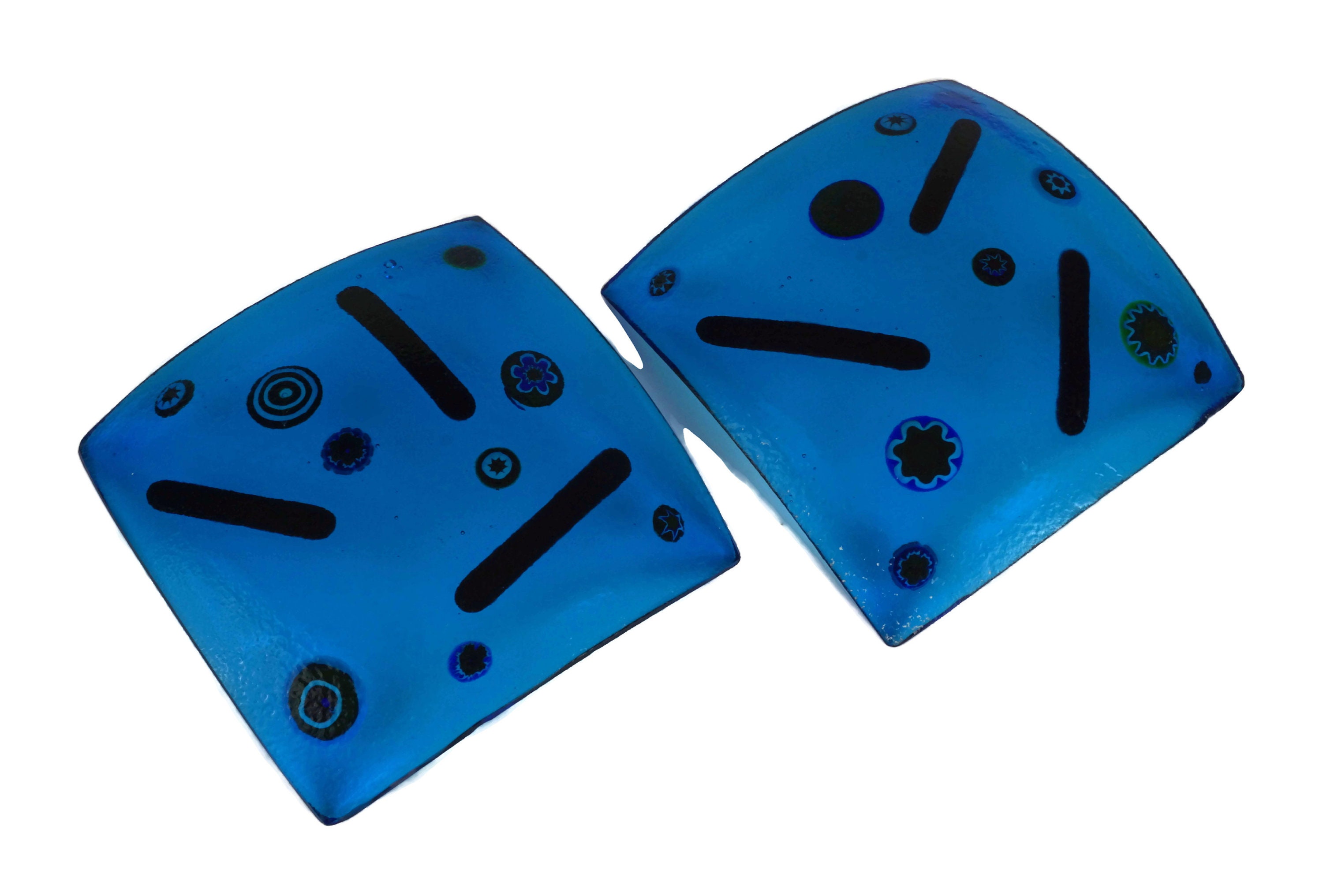 Murano Art Glass Jewelry Dish Pair, Millefiori Mosaic Catch All Trays