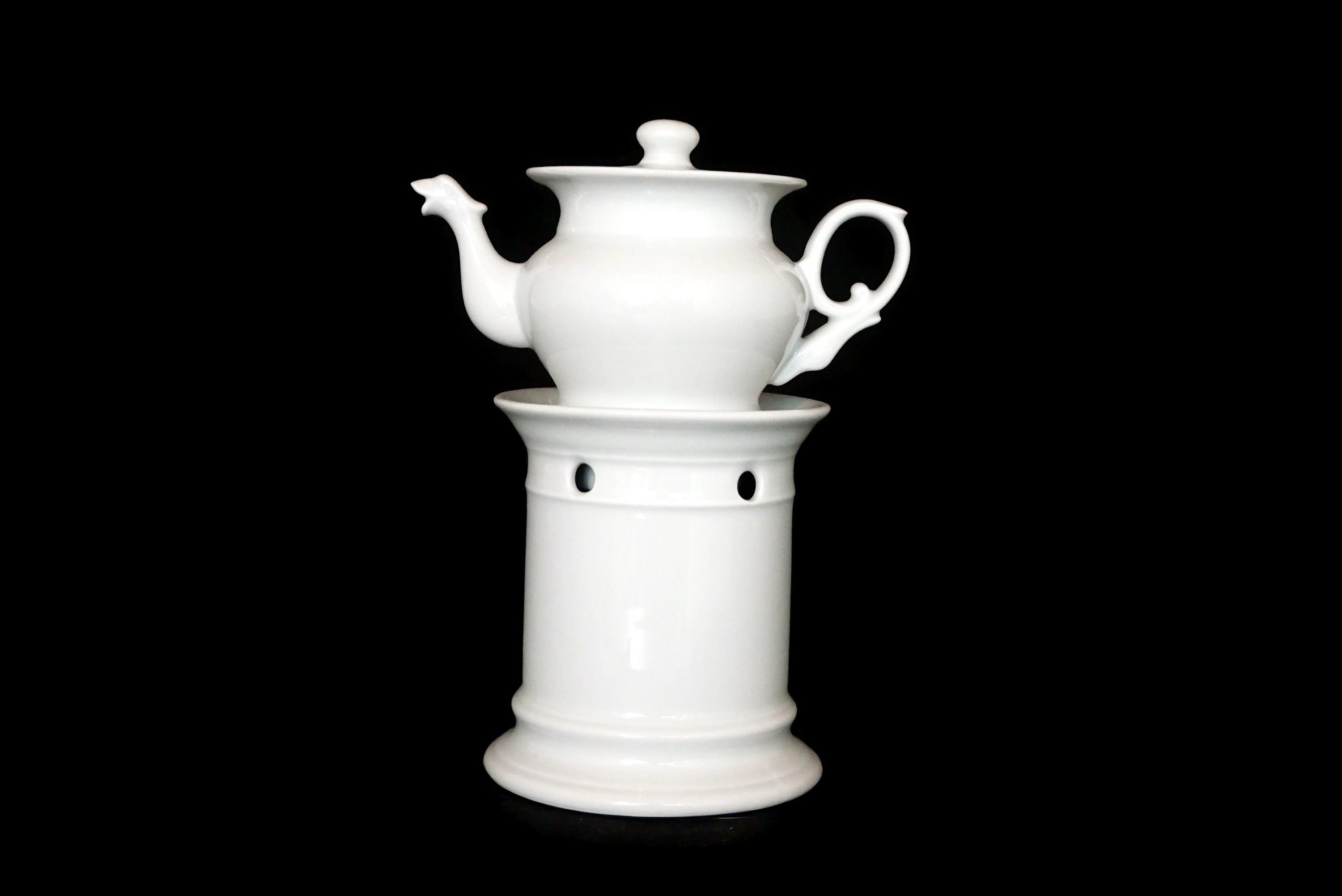French Porcelain Teapot with Warmer Stand by Pillivuyt, Ceramic