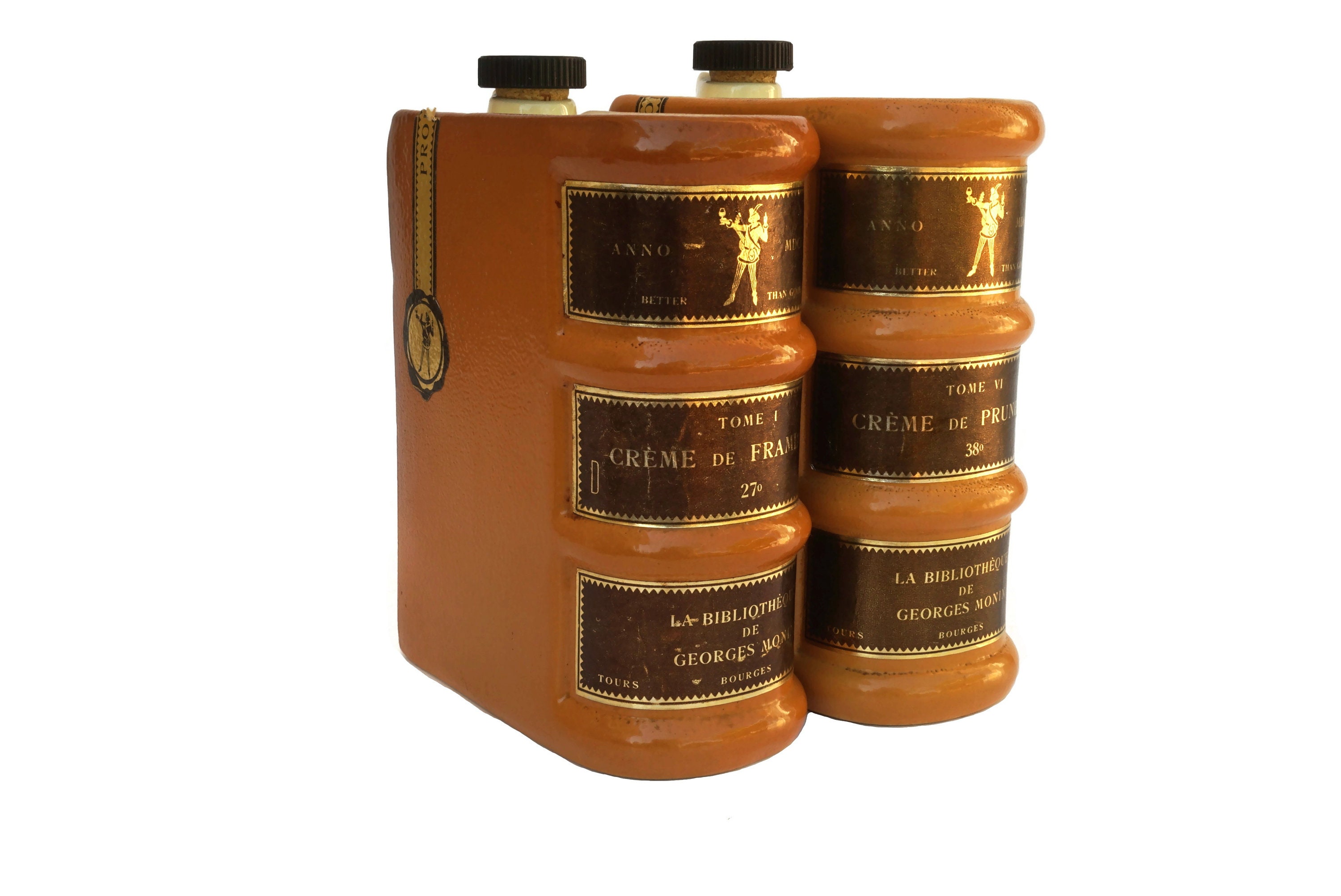 Ceramic Book Decanter Bottles for Monin Liqueurs, French Faux Book