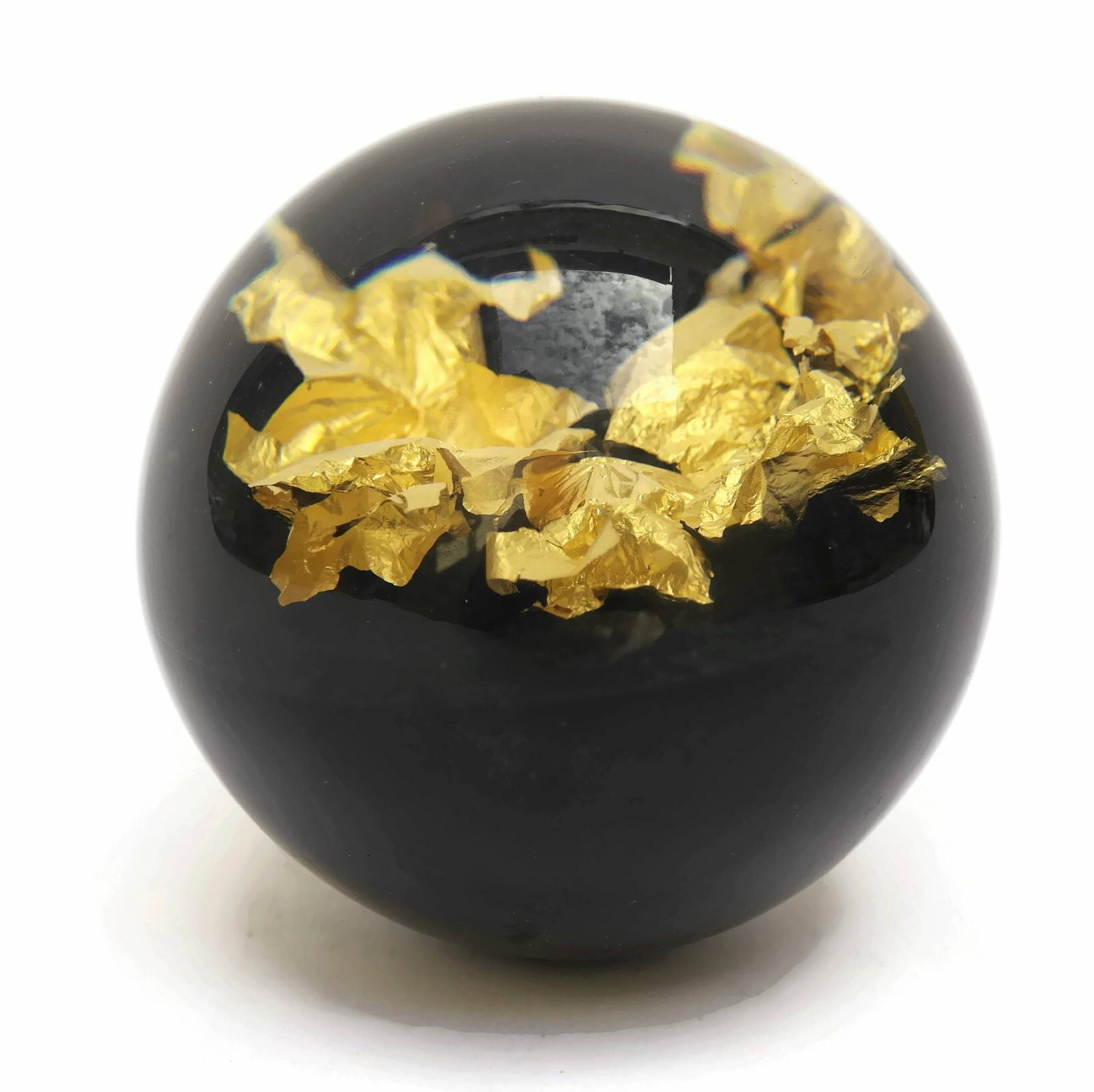 Vintage Resin Paperweight Ball with Gold Leaf Inclusion. 1970s Office