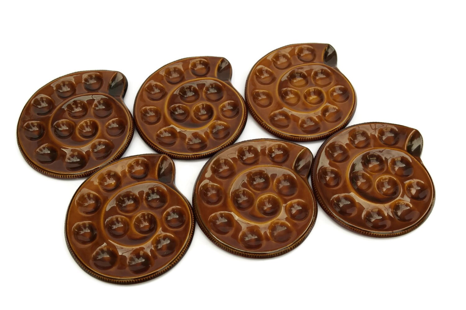 French Vintage Escargot Plates by Saint Clement. Set of 6 Snail Dishes