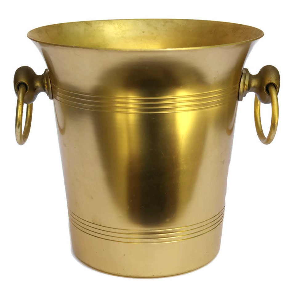 Gold Champagne Cooler Bucket with French Advertising for Louis Roederer