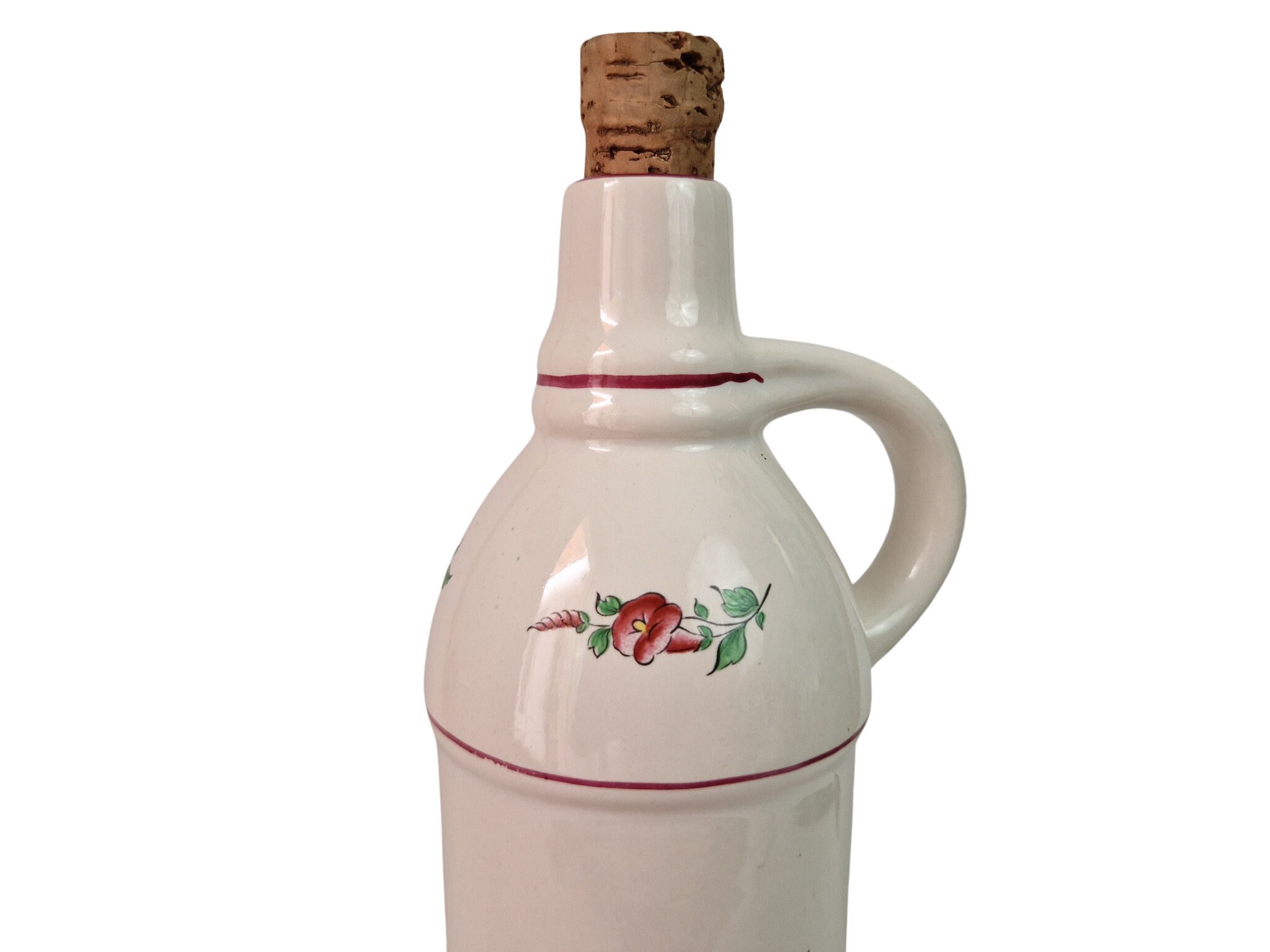 French Ceramic Liquor Decanter with Rose and Flowers by Keller and
