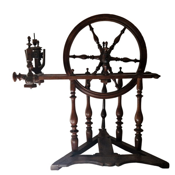 Antique French Walnut Castle Spinning Wheel from Normandy