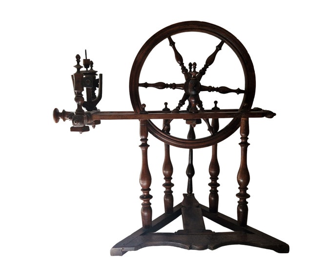 Antique French Walnut Castle Spinning Wheel from Normandy