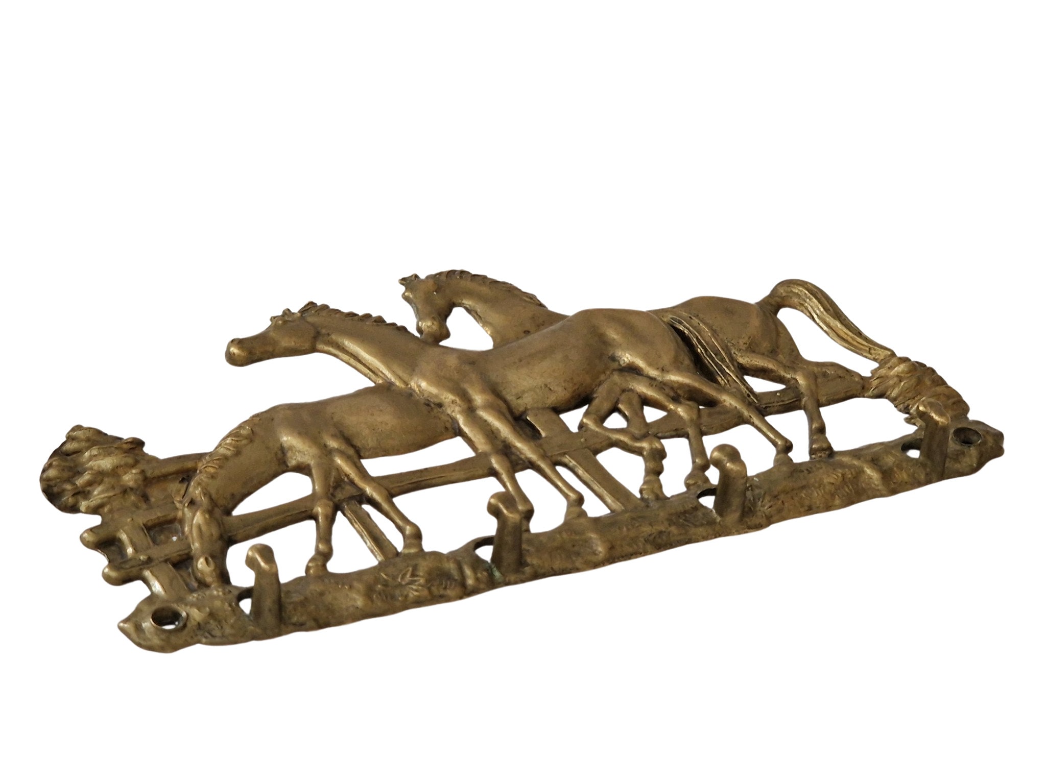 Brass Horses Key Hooks, Vintage Key Display Rack, Equestrian Wall