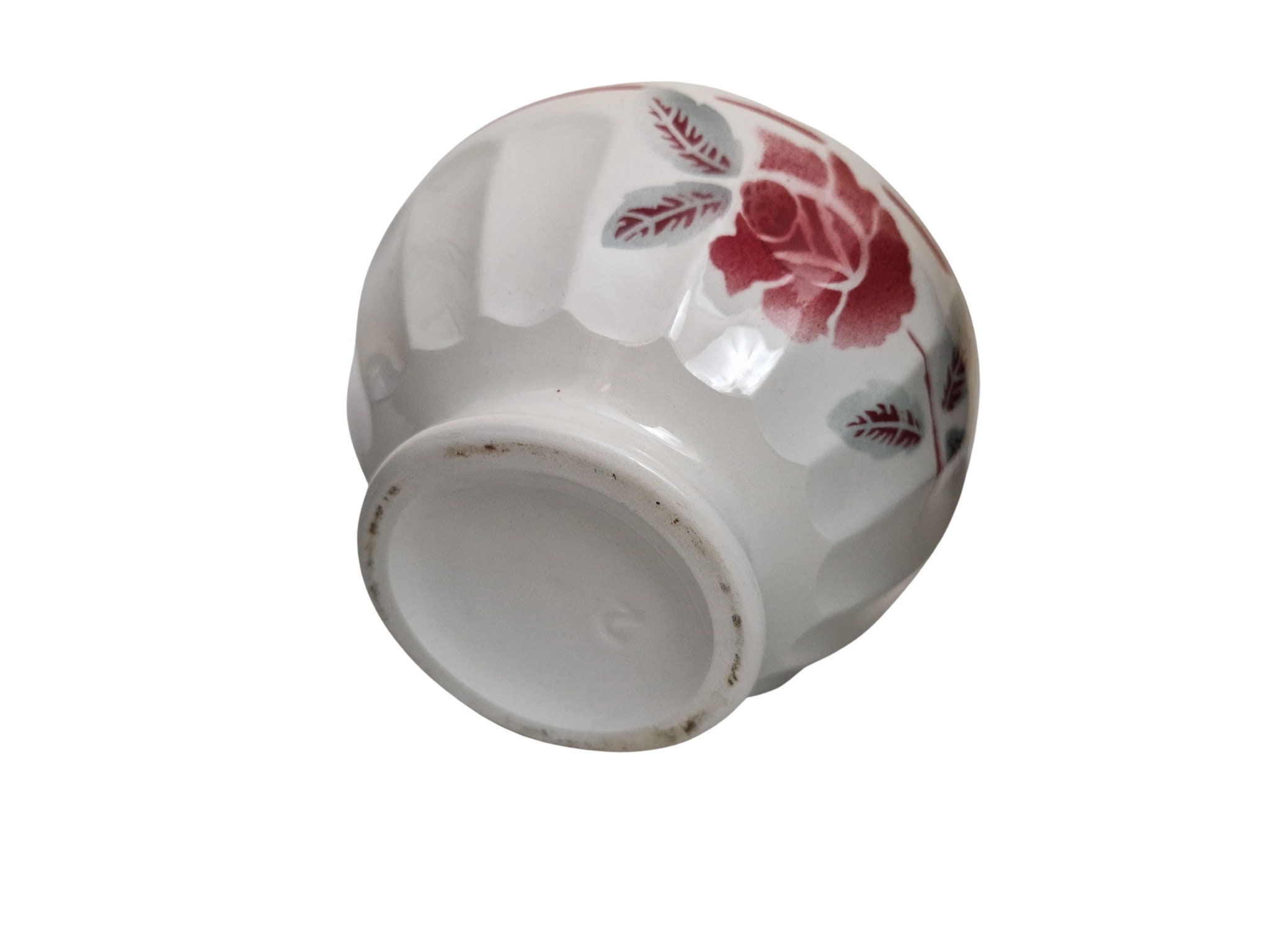 Large French Latte Coffee Bowl with Rose, Mid Century Ceramic Cafe au