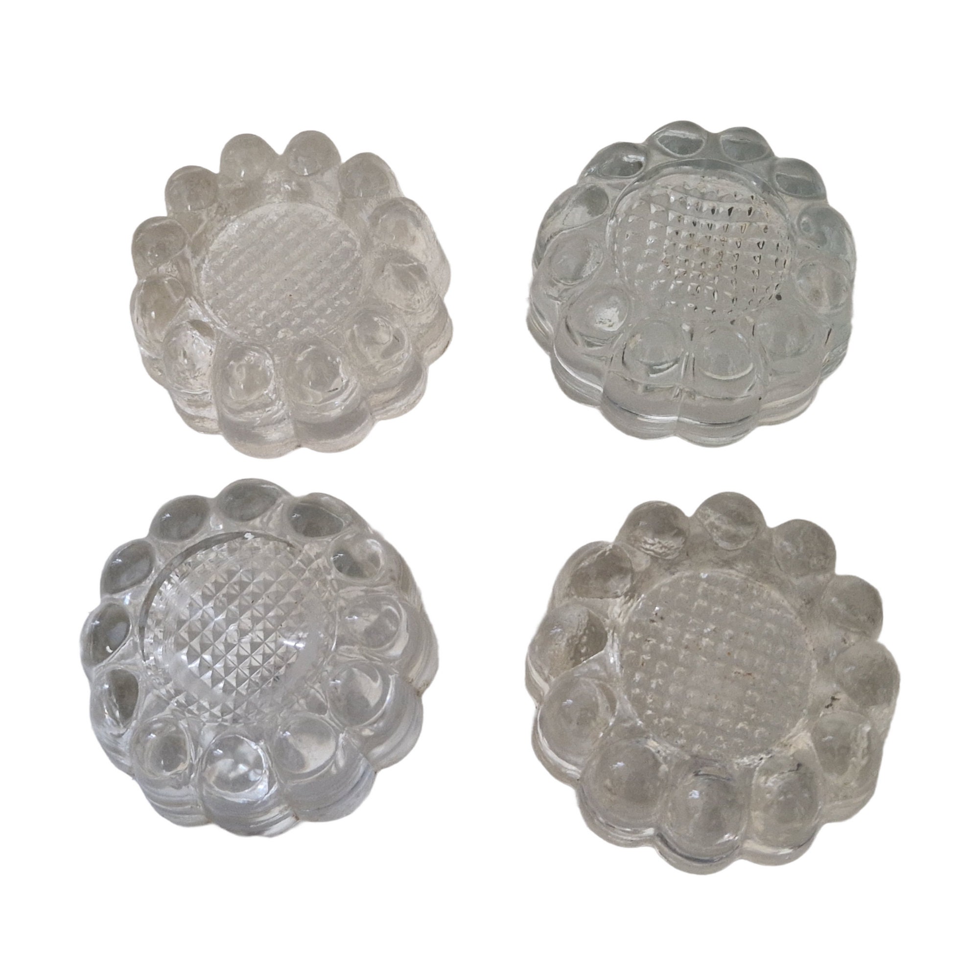 French Antique Glass Furniture Coasters, Table Leg Carpet Protectors