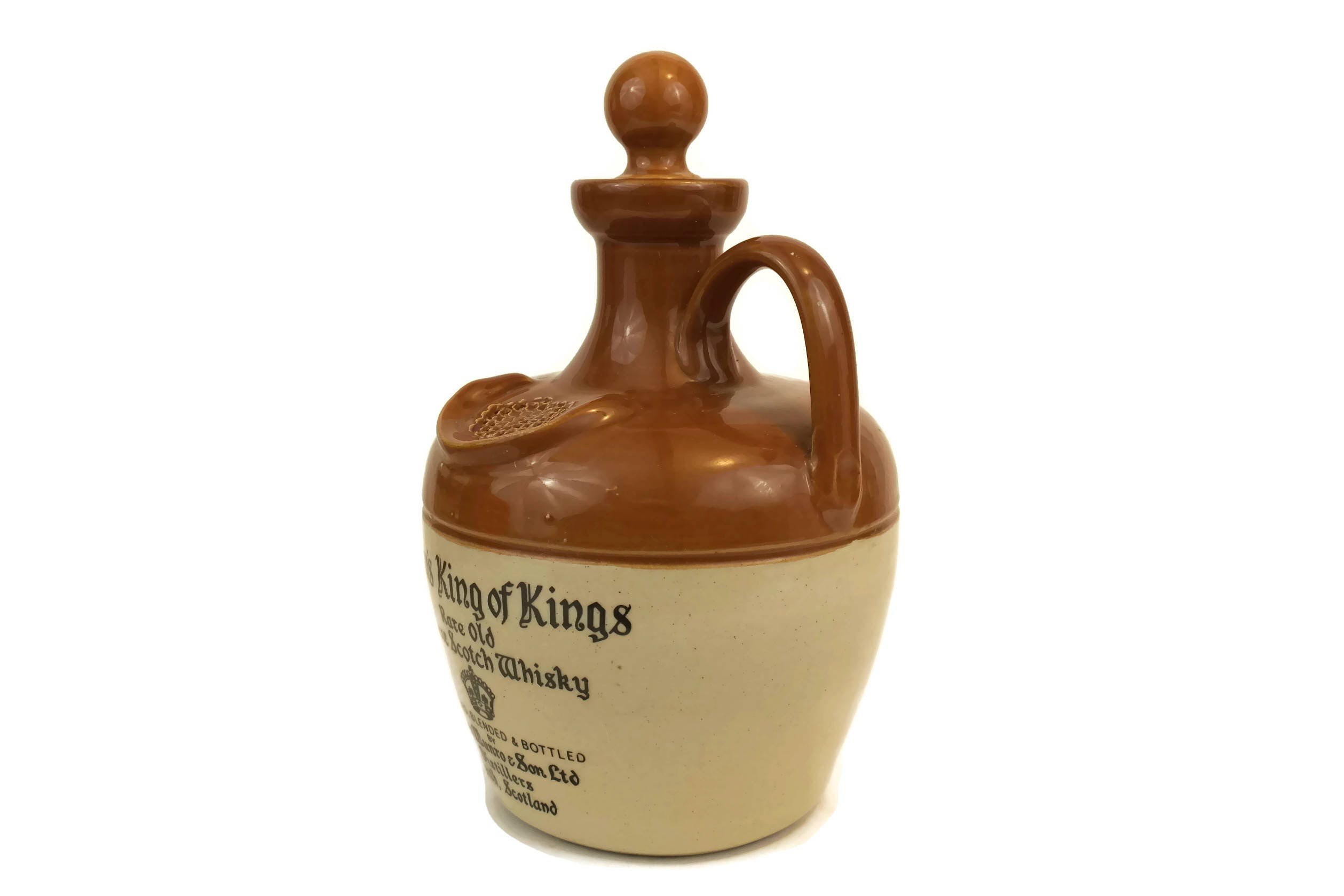 Vintage Scottish whiskey Stoneware Jug. TwoToned Handled Pottery