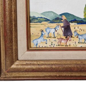 Female Goatherd with Flock of Goats in French Country Landscape Painting, Framed Rustic Farmhouse Art and Wall Decor image 8